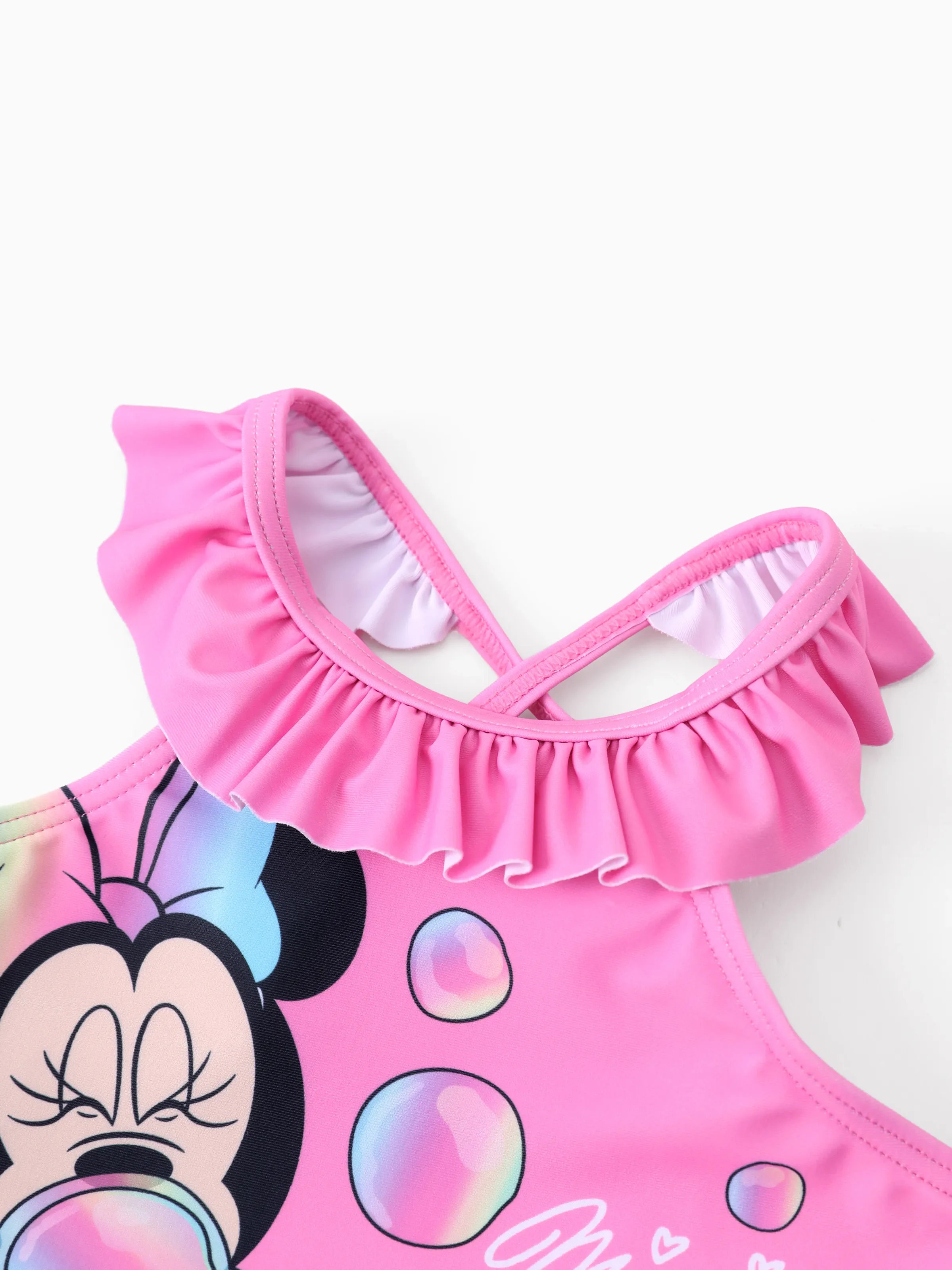Disney Mickey and Friends Baby/Toddler Girl 2pc Minnie Mouse Ruffled Off Shoulder Color Changing UPF50+ Swimsuit Pink - Image 8