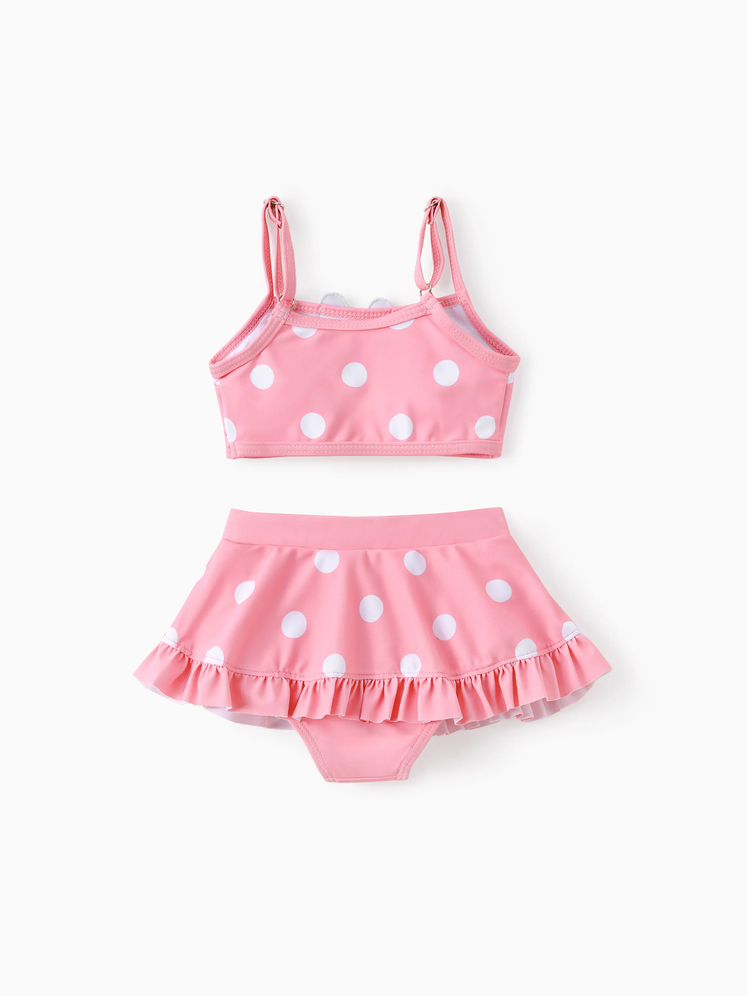 Disney Mickey and Friends Baby/Toddler Girl 2pcs Watermelon Polka Dots Embroidered Minnie Patch Swimsuit Pink - Image 3