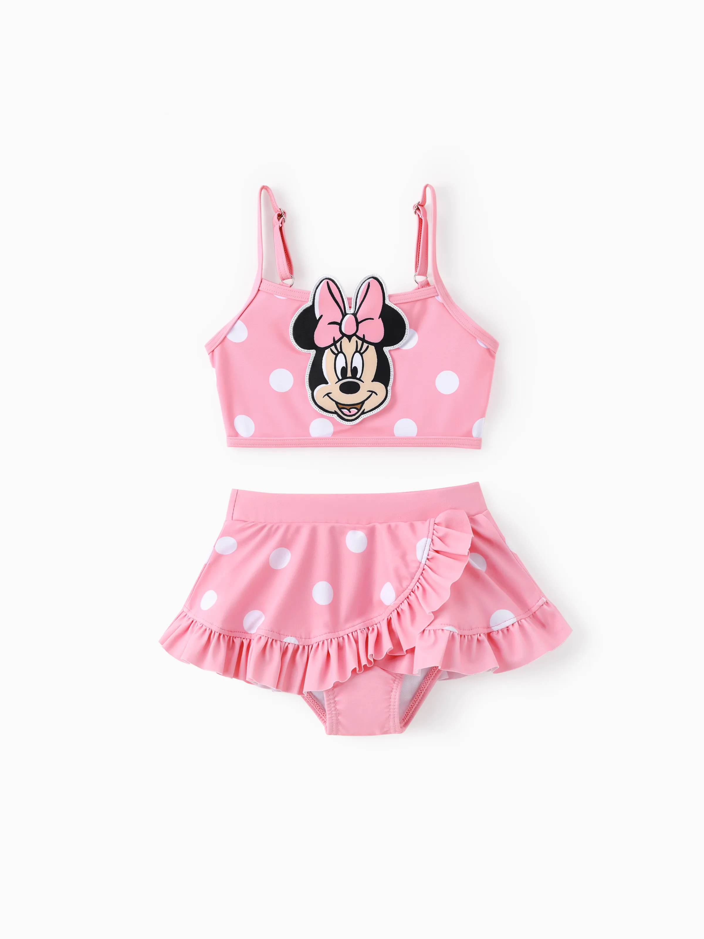 Disney Mickey and Friends Baby/Toddler Girl 2pcs Watermelon Polka Dots Embroidered Minnie Patch Swimsuit Pink - Image 6