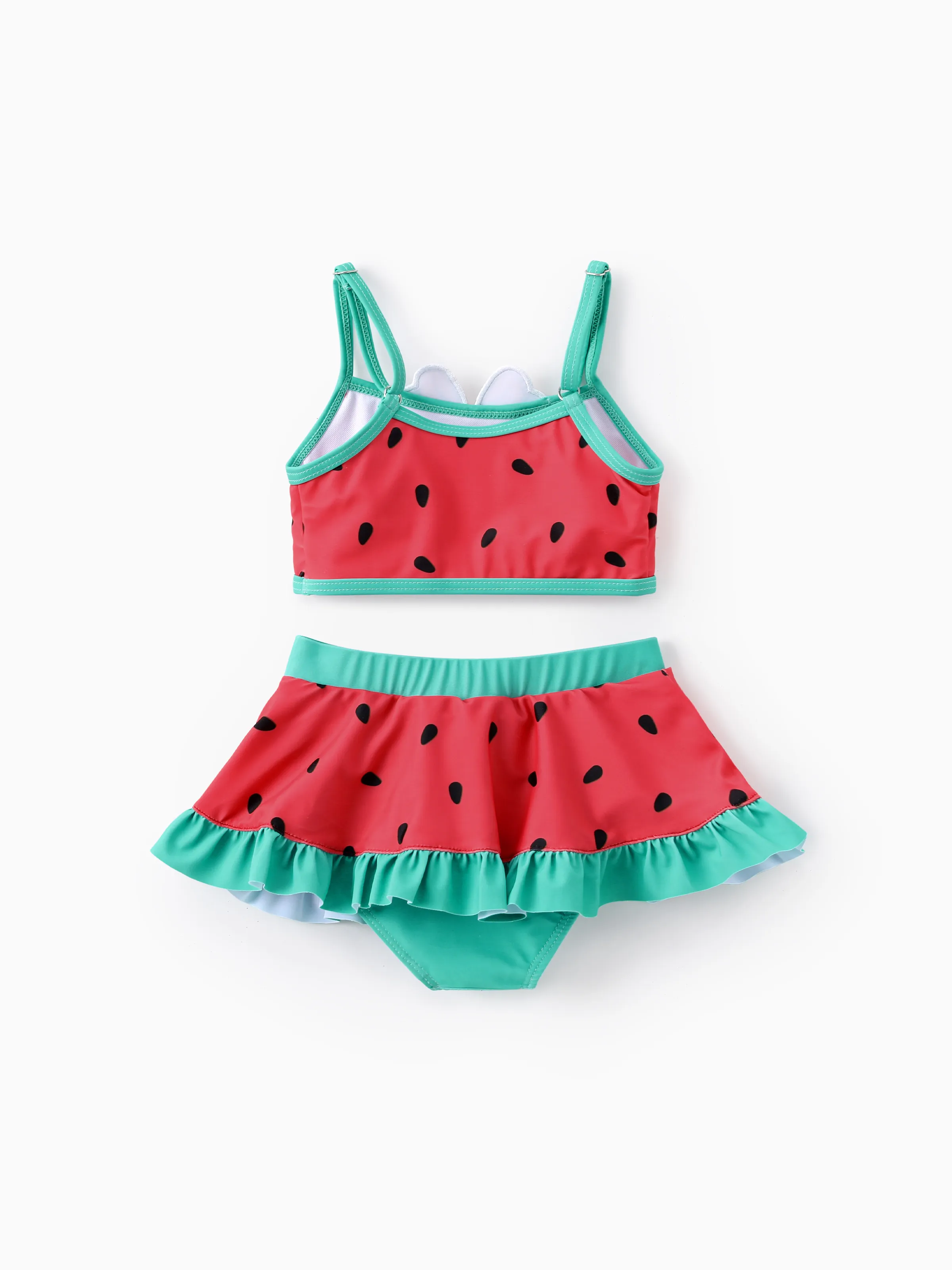 Disney Mickey and Friends Baby/Toddler Girl 2pcs Watermelon Polka Dots Embroidered Minnie Patch Swimsuit Watermelonred - Image 3