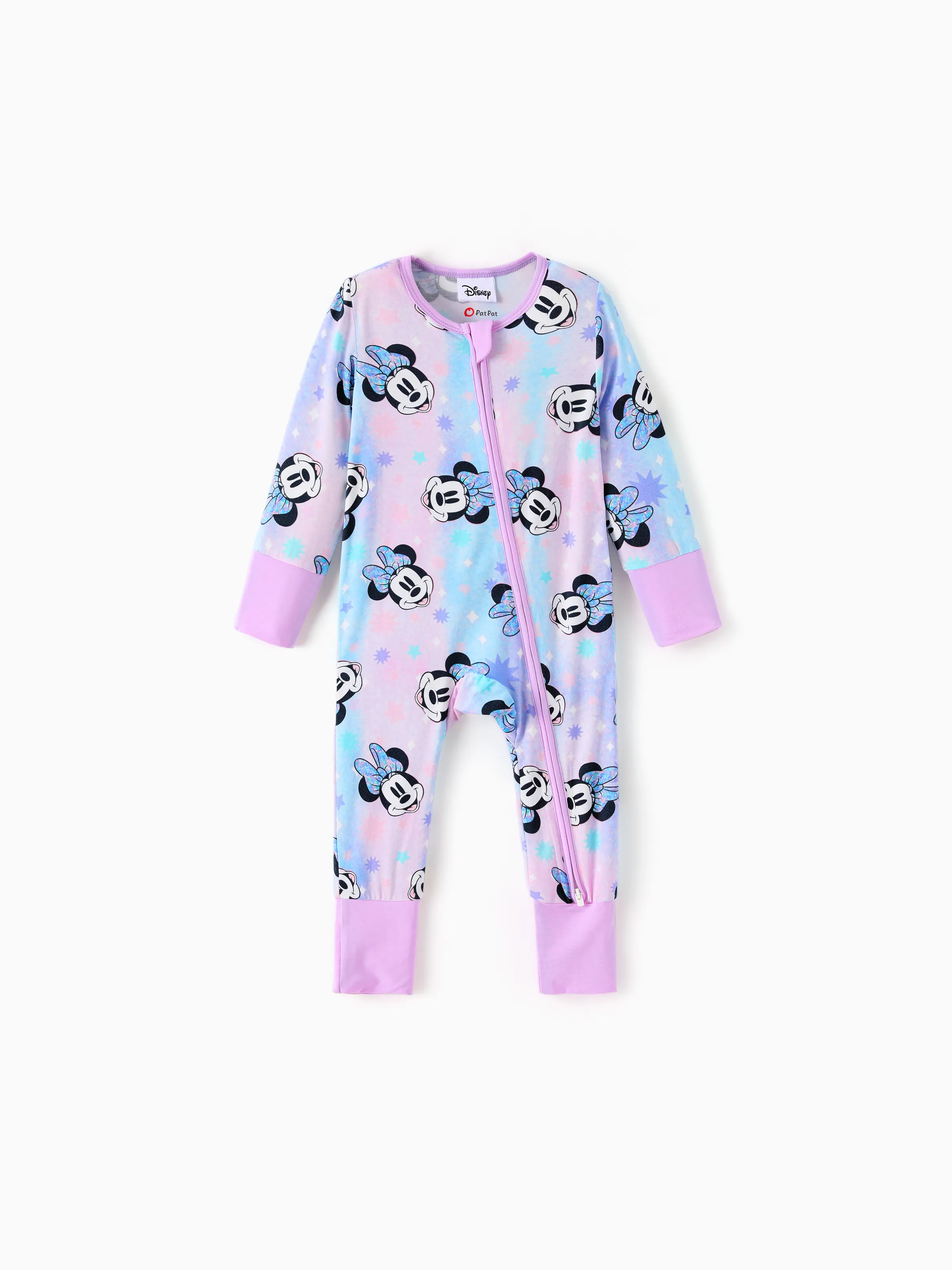 Disney Mickey and Friends Bamboo Baby Girl  Minnie Printed 2-Way Zipper Anti Slip Long-sleeve Footie Pink purple - Image 3