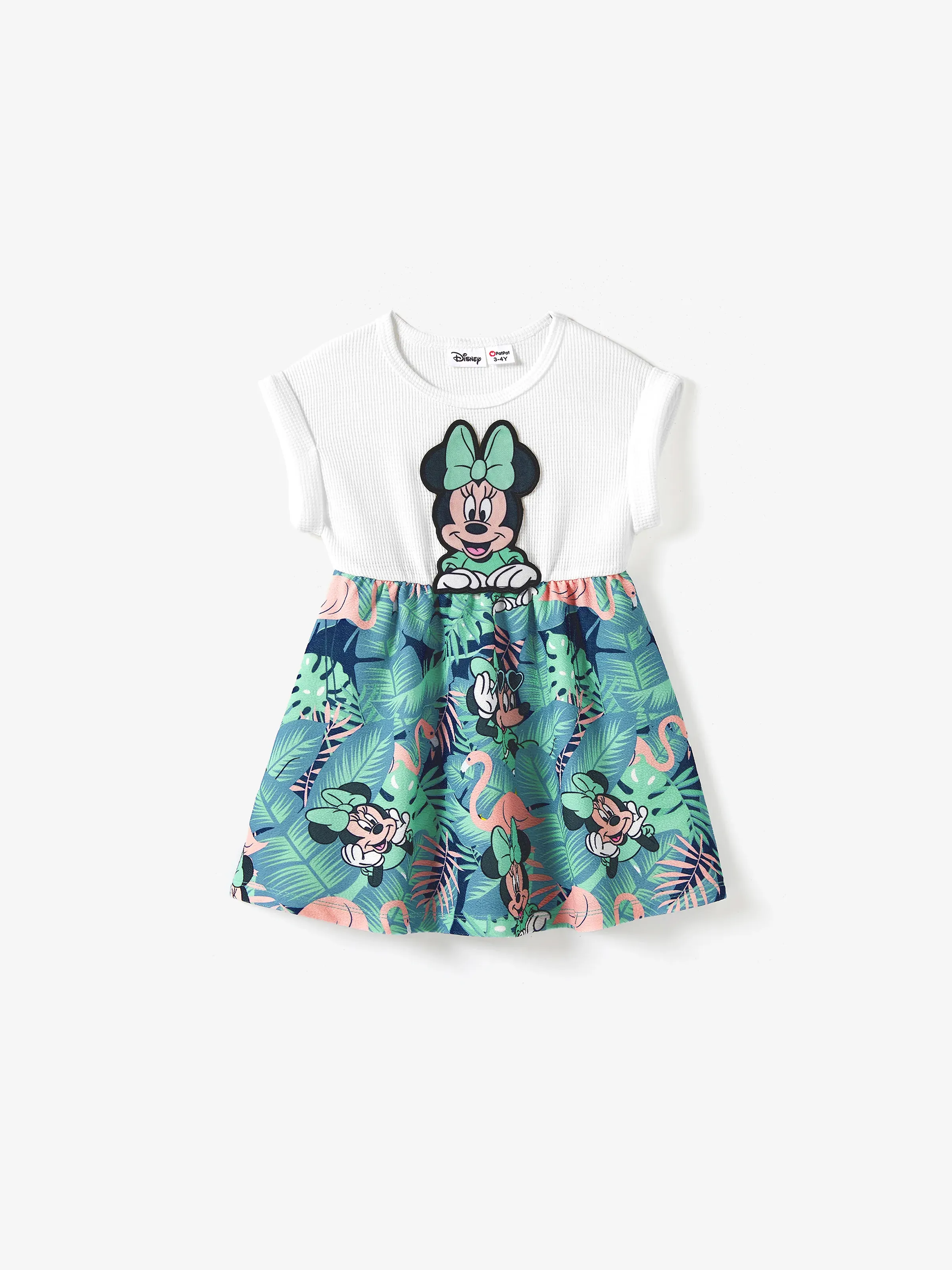 Disney Mickey and Friends Daddy & Daughter Tropical Botanical Print Waffle Fabric T-shirt/Dress greenwhite - Image 7