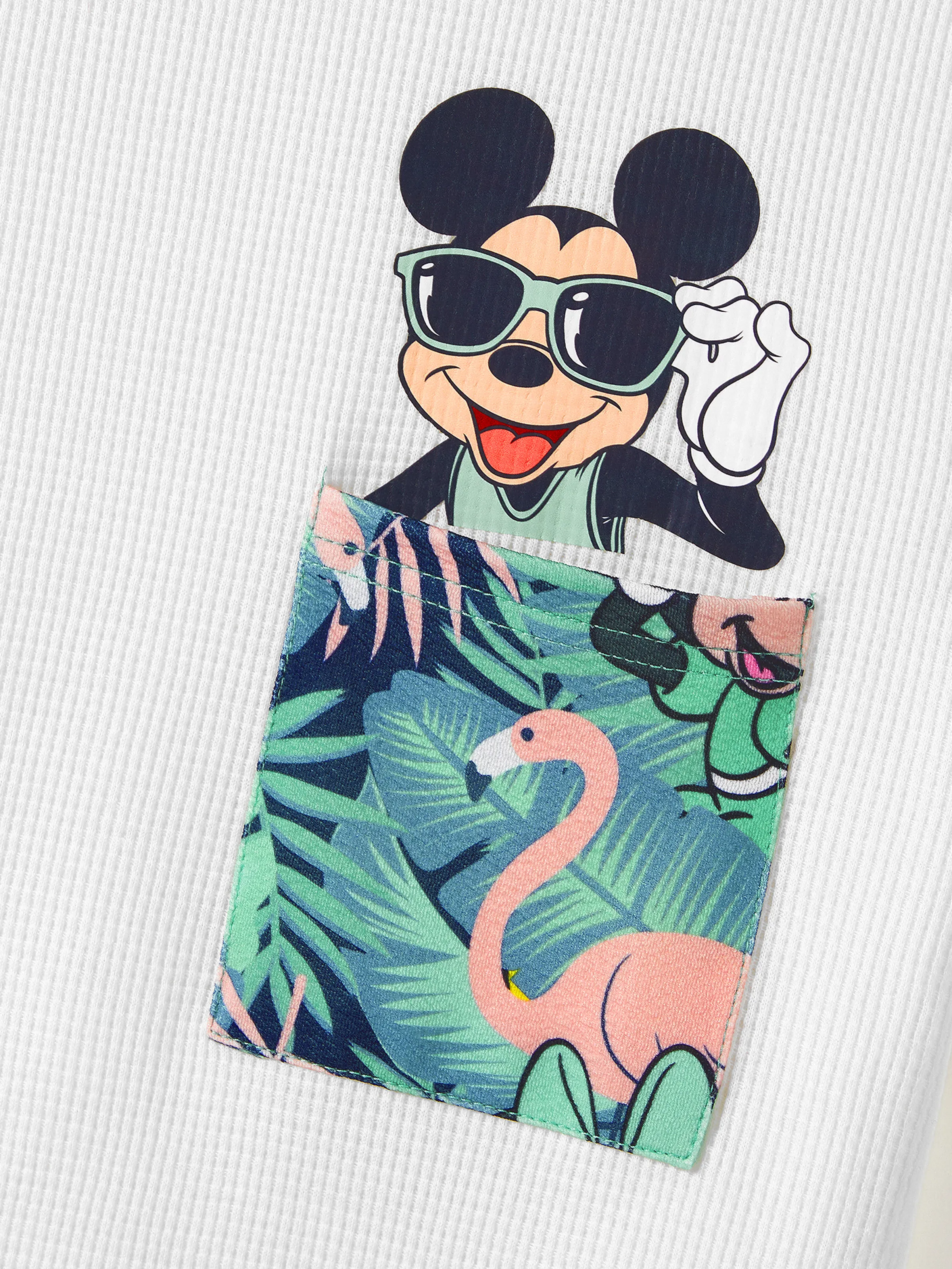 Disney Mickey and Friends Daddy & Son Tropical Botanical Print Waffle Fabric T-shirt greenwhite - Image 5