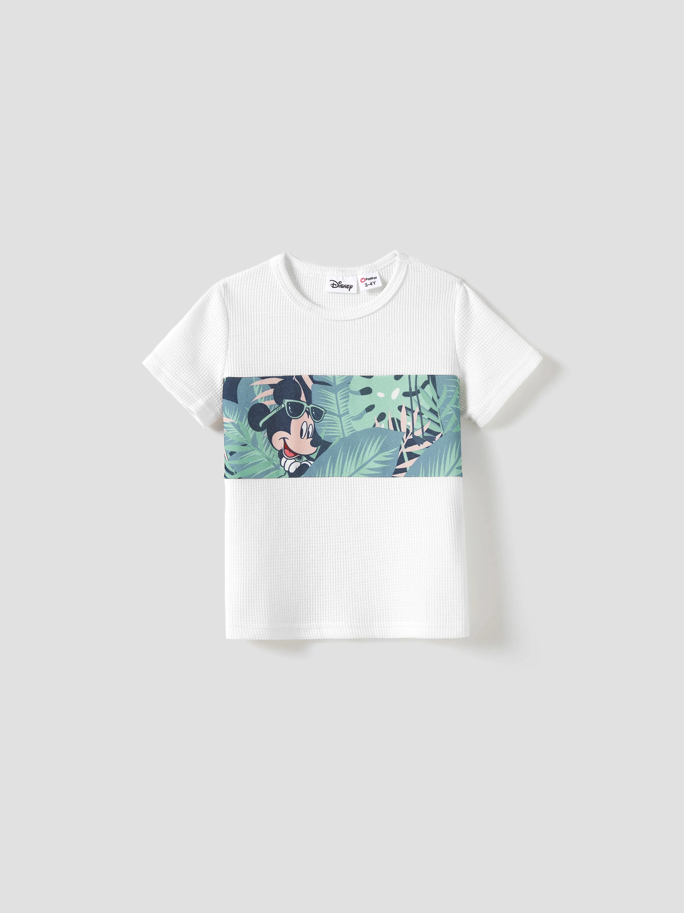 Disney Mickey and Friends Daddy & Son Tropical Botanical Print Waffle Fabric T-shirt greenwhite - Image 6