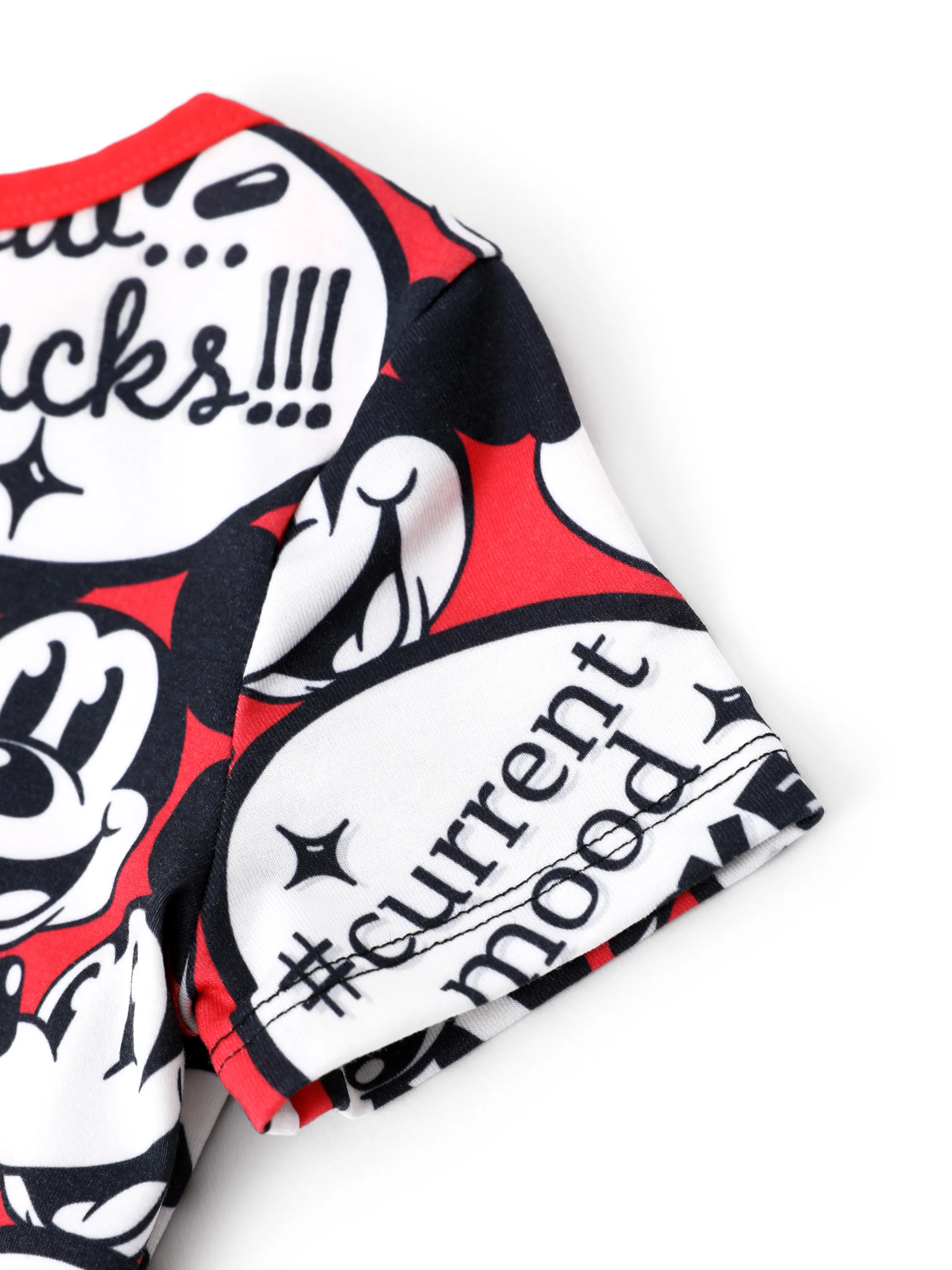 Disney Mickey and Friends Family matching 1pc Mickey Mouse Graffiti Cotton T-shirt or Colorblock Dress with Built-in Shorts & Pockets or Naia™ Allover Romper Red - Image 10