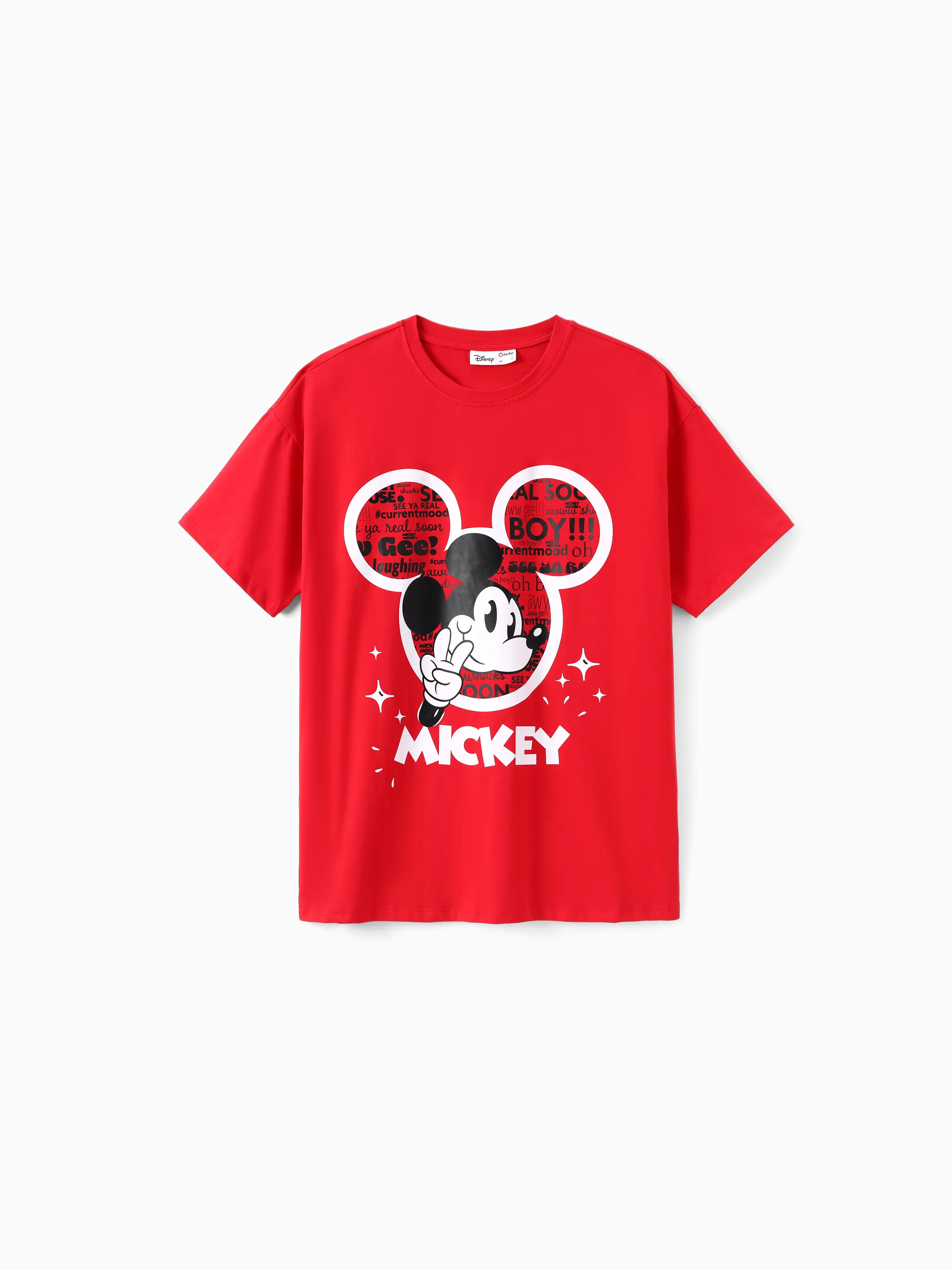 Disney Mickey and Friends Family matching 1pc Mickey Mouse Graffiti Cotton T-shirt or Colorblock Dress with Built-in Shorts & Pockets or Naia™ Allover Romper Red - Image 14