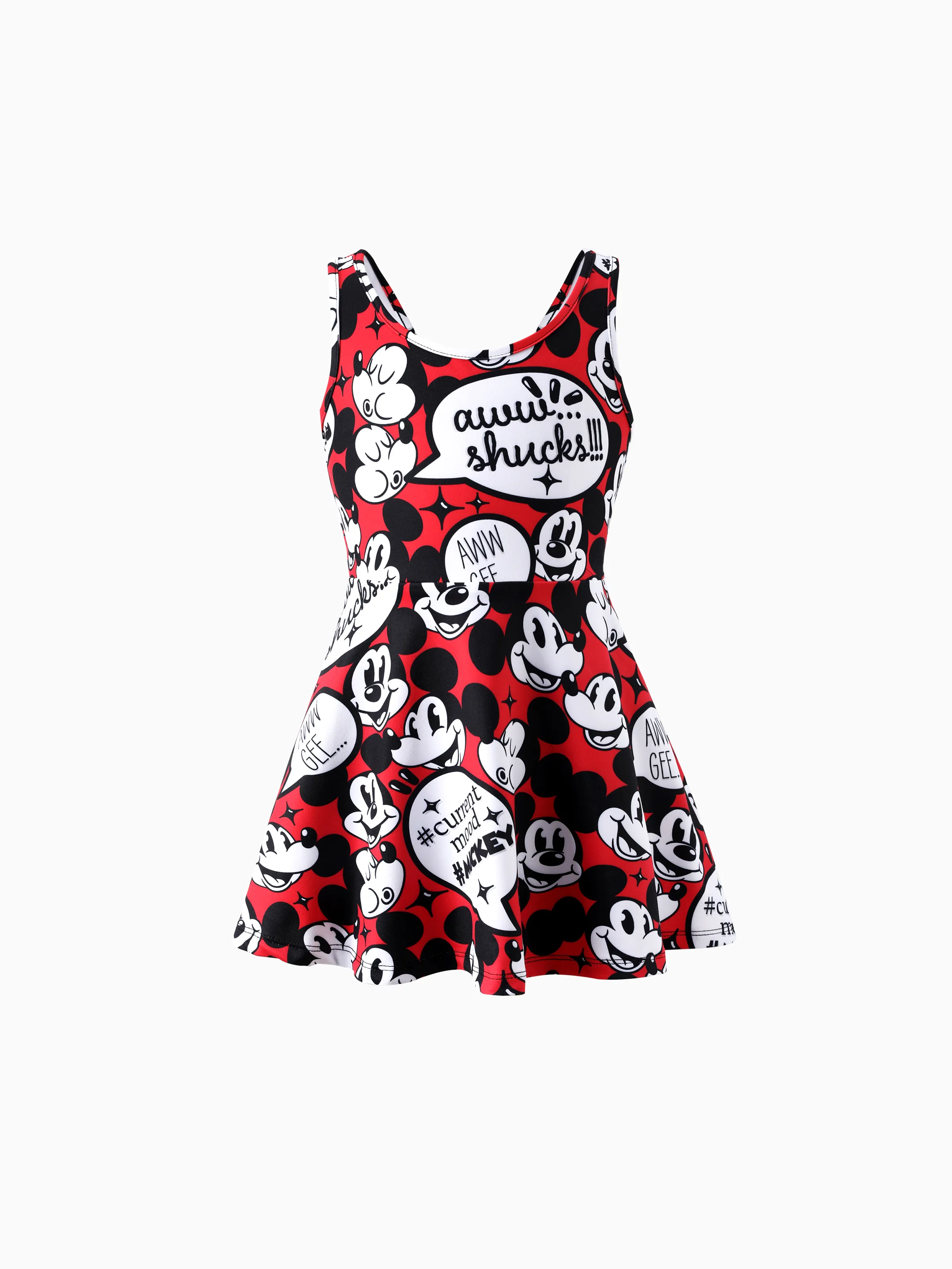 Disney Mickey and Friends Family matching 1pc Mickey Mouse Graffiti Cotton T-shirt or Colorblock Dress with Built-in Shorts & Pockets or Naia™ Allover Romper Red - Image 4