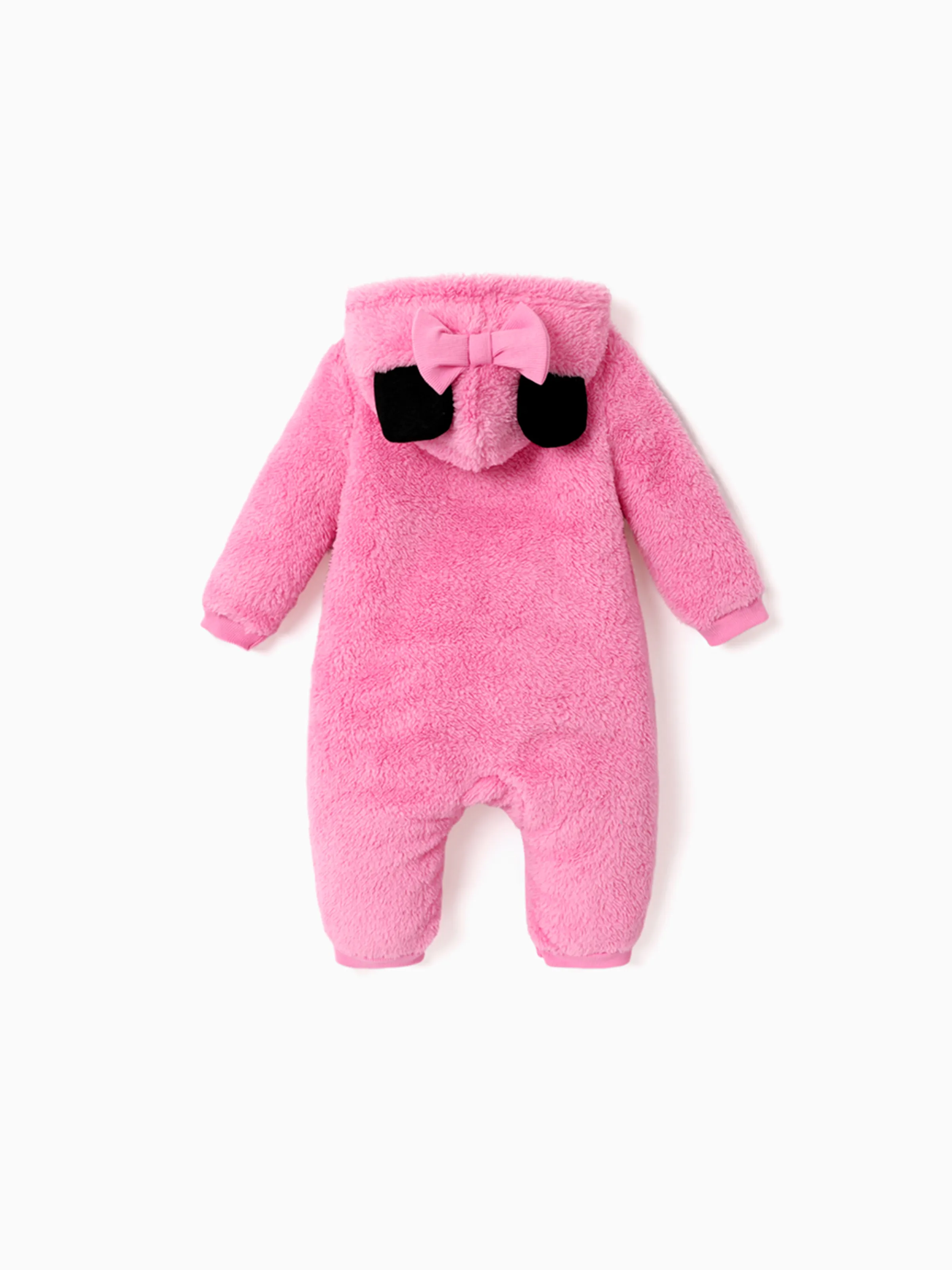 Disney Mickey and Friends Baby Girl Furry Minnie Character Pattern 3D Ears Hooded Romper Pink - Image 3