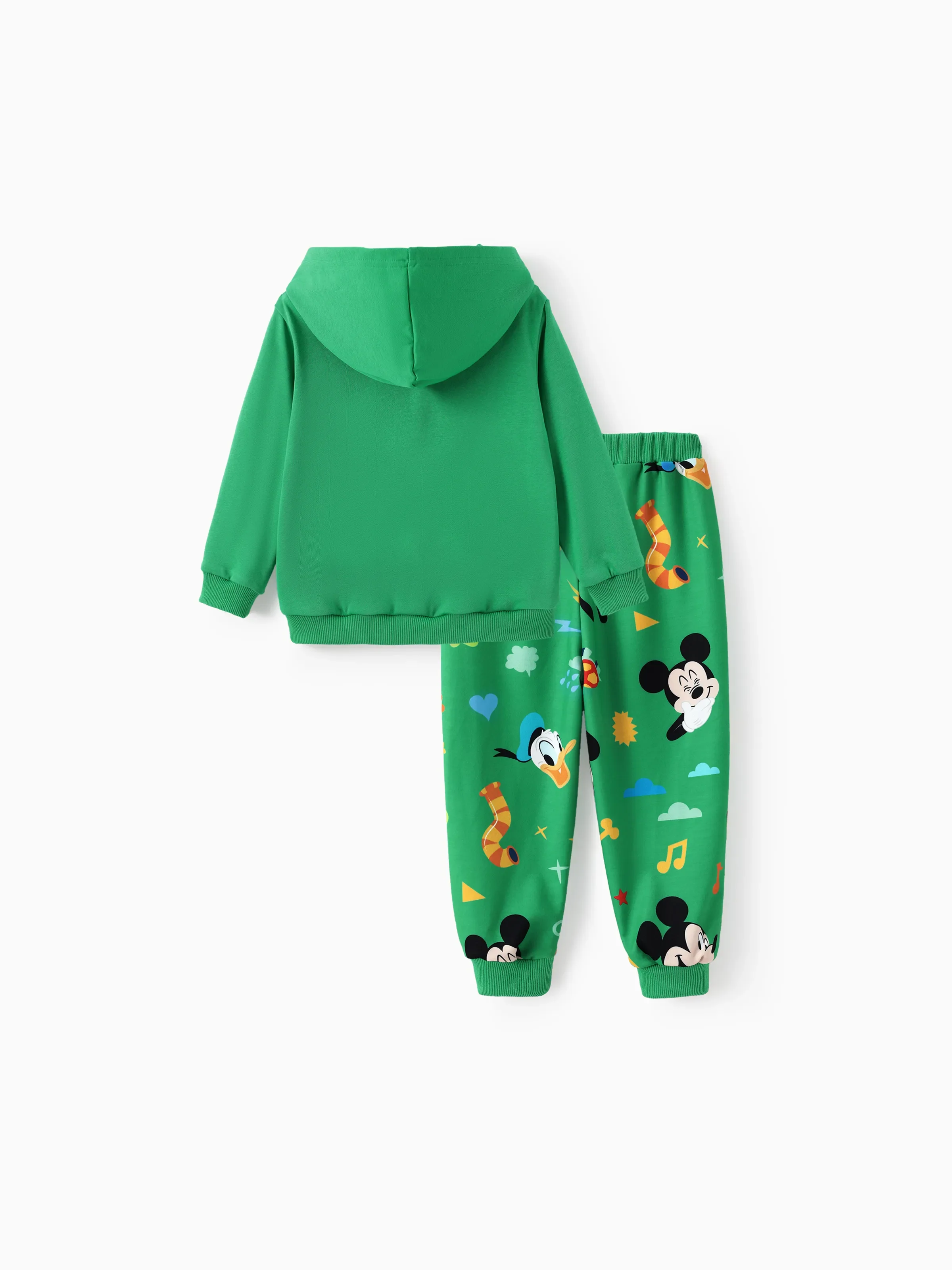 Disney Mickey and Friends Toddler Boy Childlike Cotton Hooded Sweatshirt and Pants Sets Green - Image 2