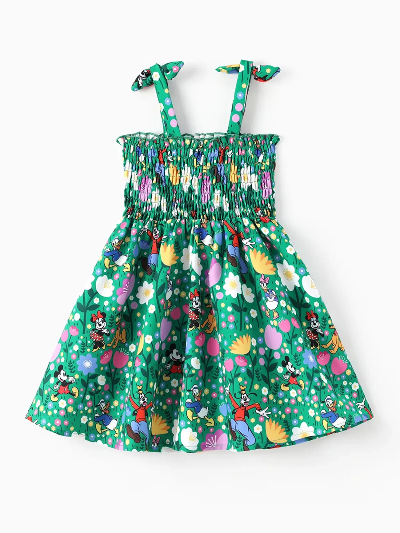 Disney Mickey and Friends Toddler Girl 1pc Minnie Floral Allover Print Bowknot Smocked Sundress Green - Image 3