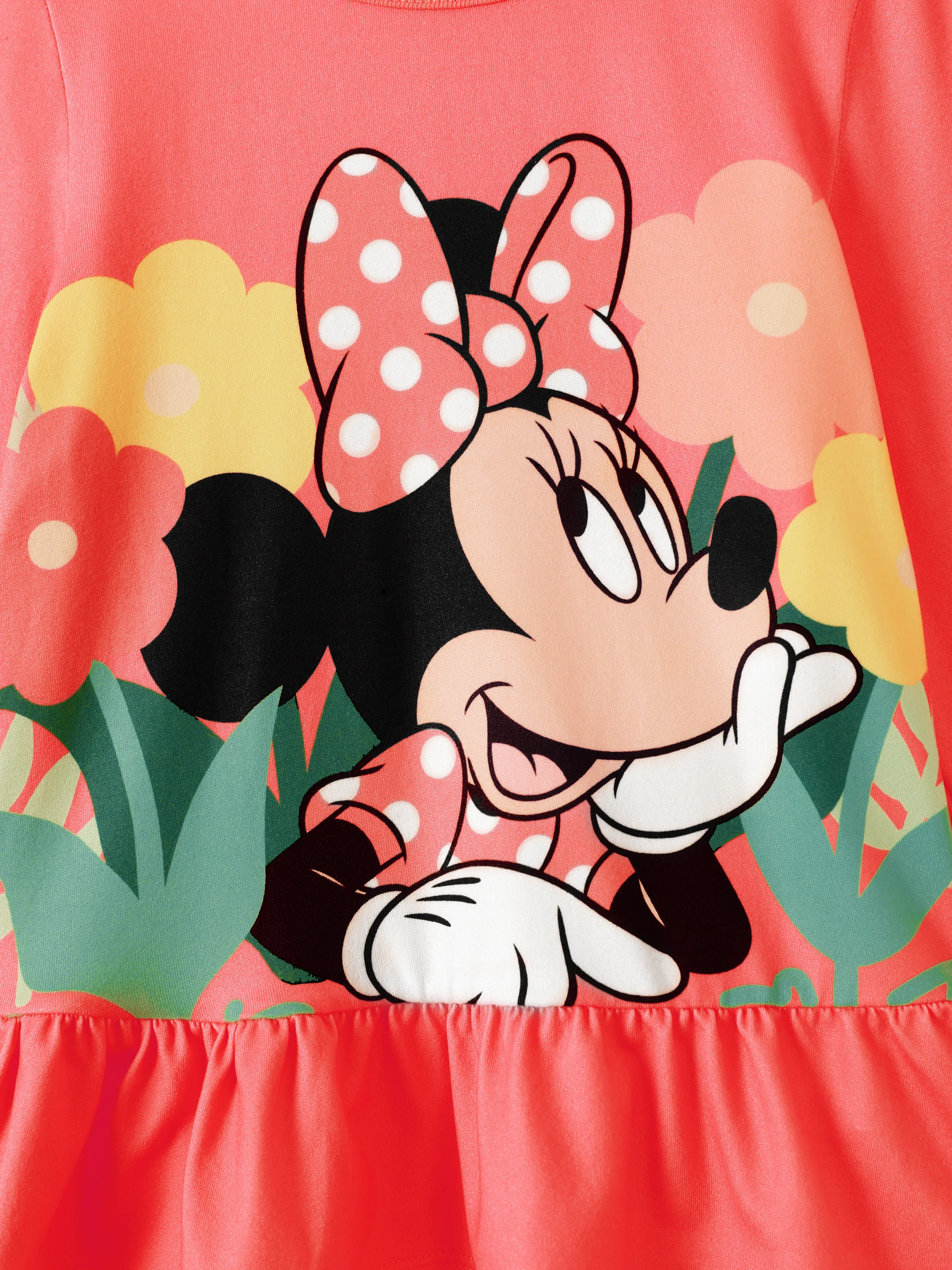 Disney Mickey and Friends Toddler Girl 2pcs Minnie Character Print Peplum Long-sleeve Tee and Bowknot Pants Set Light Red - Image 4