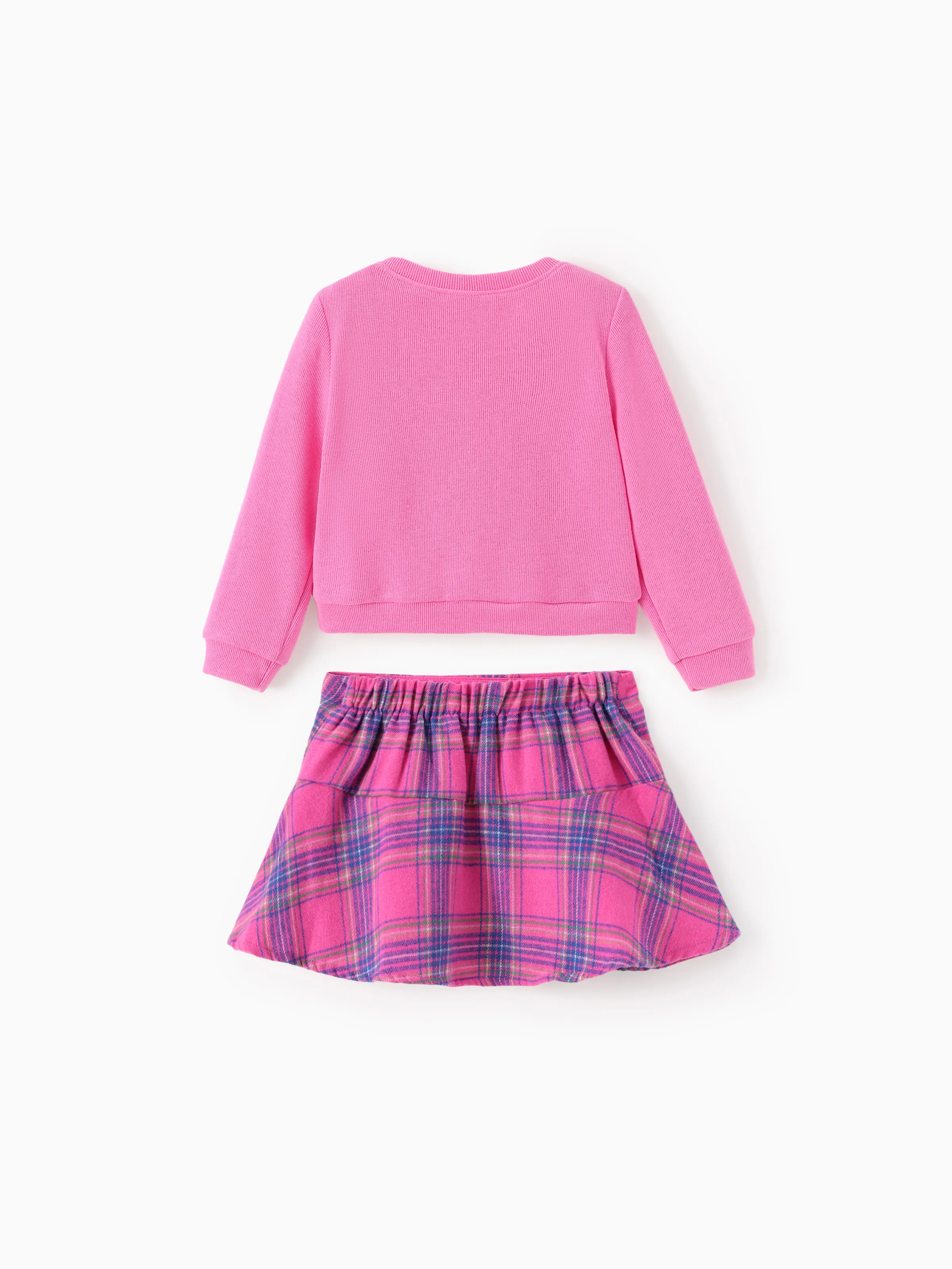 Disney Mickey and Friends Toddler Girl 2pcs Minnie Mouse Character Print Cotton Long-sleeve Top And Tweed Bowknot Skirt Set Hot Pink - Image 2
