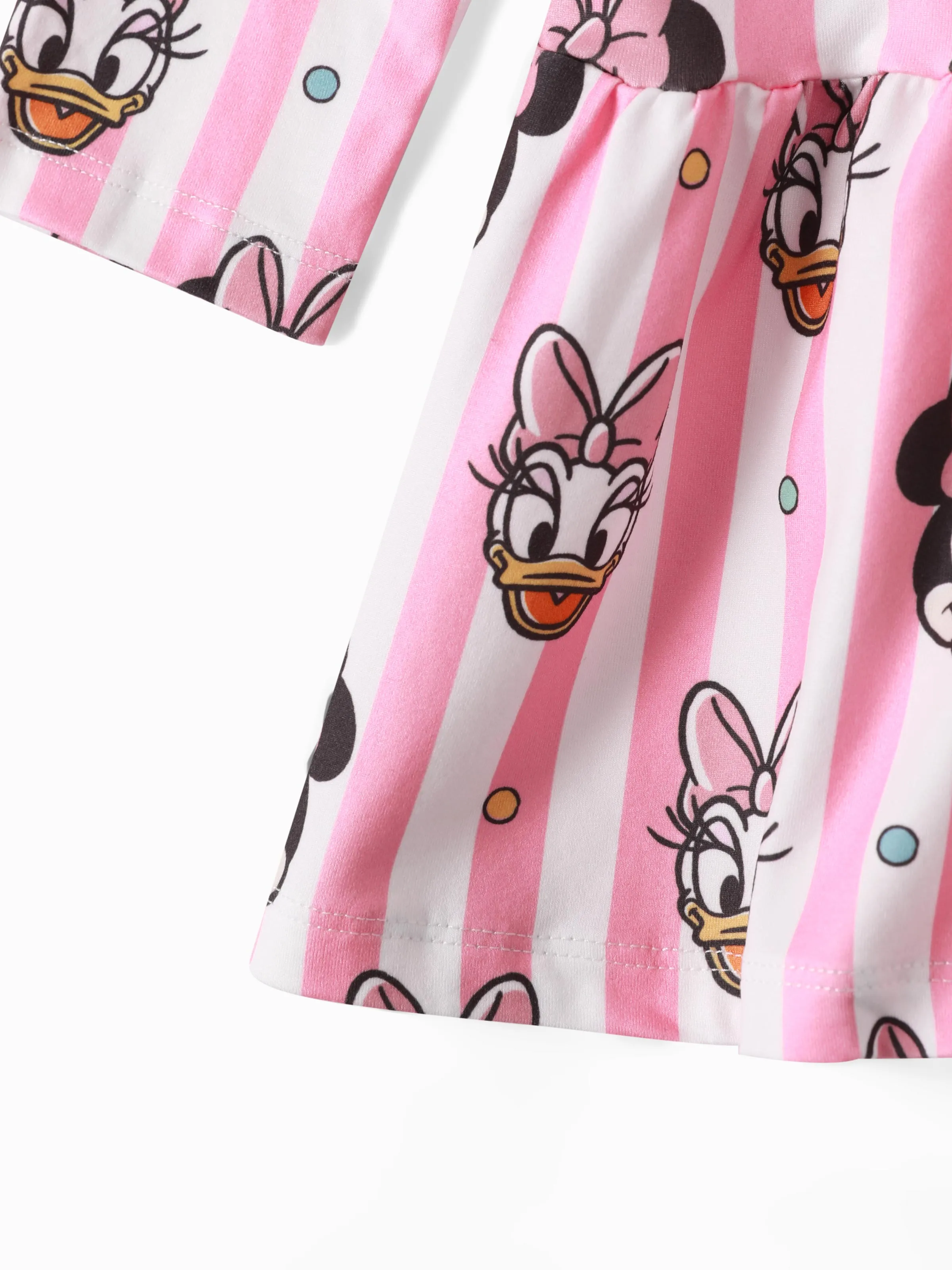Disney Mickey and Friends Toddler Girl Daisy Polka Dot/Stripe Digital Print Dress Pink - Image 5