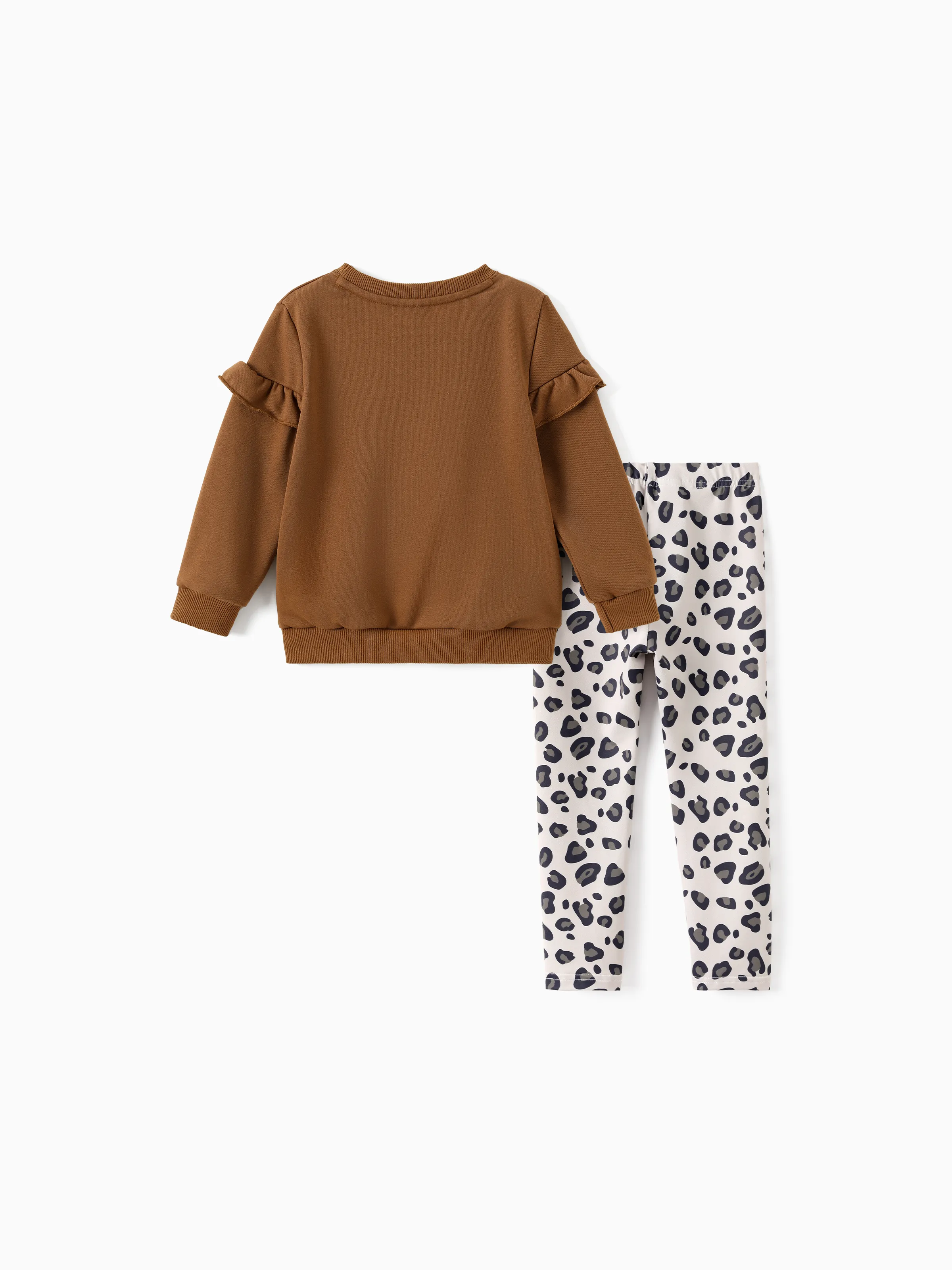 Disney Mickey and Friends Toddler/Kid Girl Minnie Mouse 2pcs Ruffled Sweatshirt and Leggings Set Coffee - Image 3
