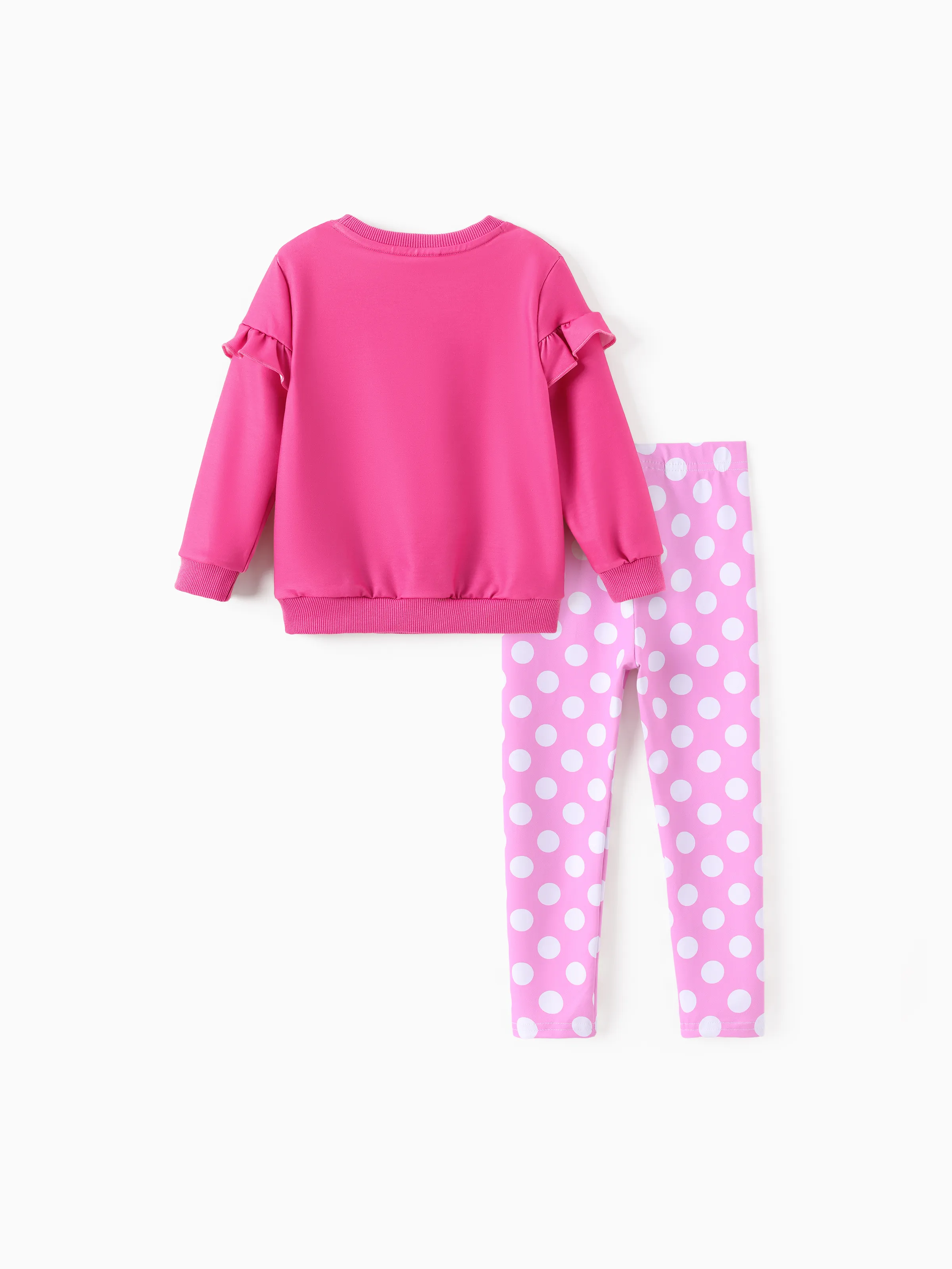 Disney Mickey and Friends Toddler/Kid Girl Minnie 2pcs Ruffled Sweatshirt and Leggings Set Hot Pink - Image 3