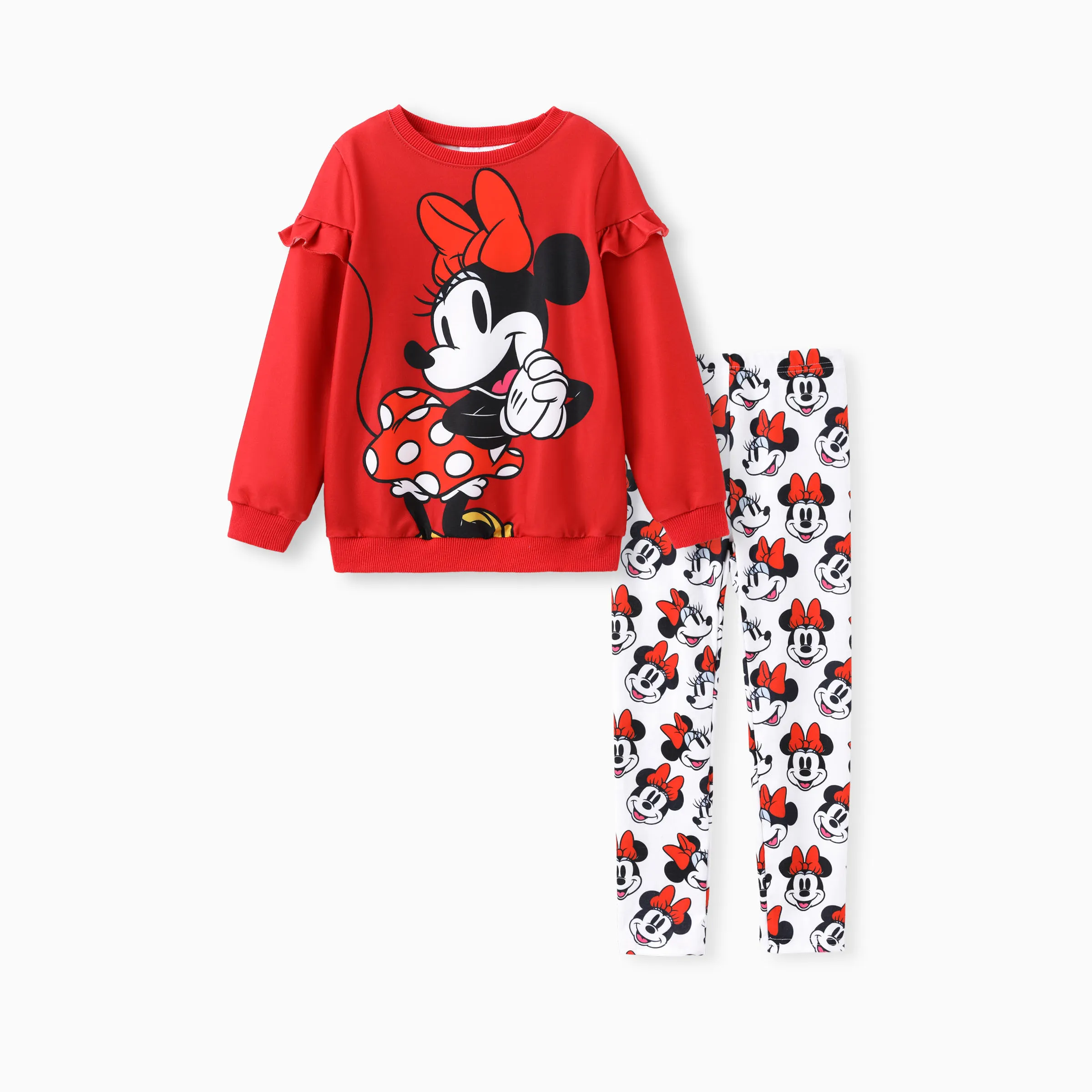 Disney Mickey and Friends Toddler/Kid Girl Minnie 2pcs Ruffled Sweatshirt and Leggings Set Red - Image 9