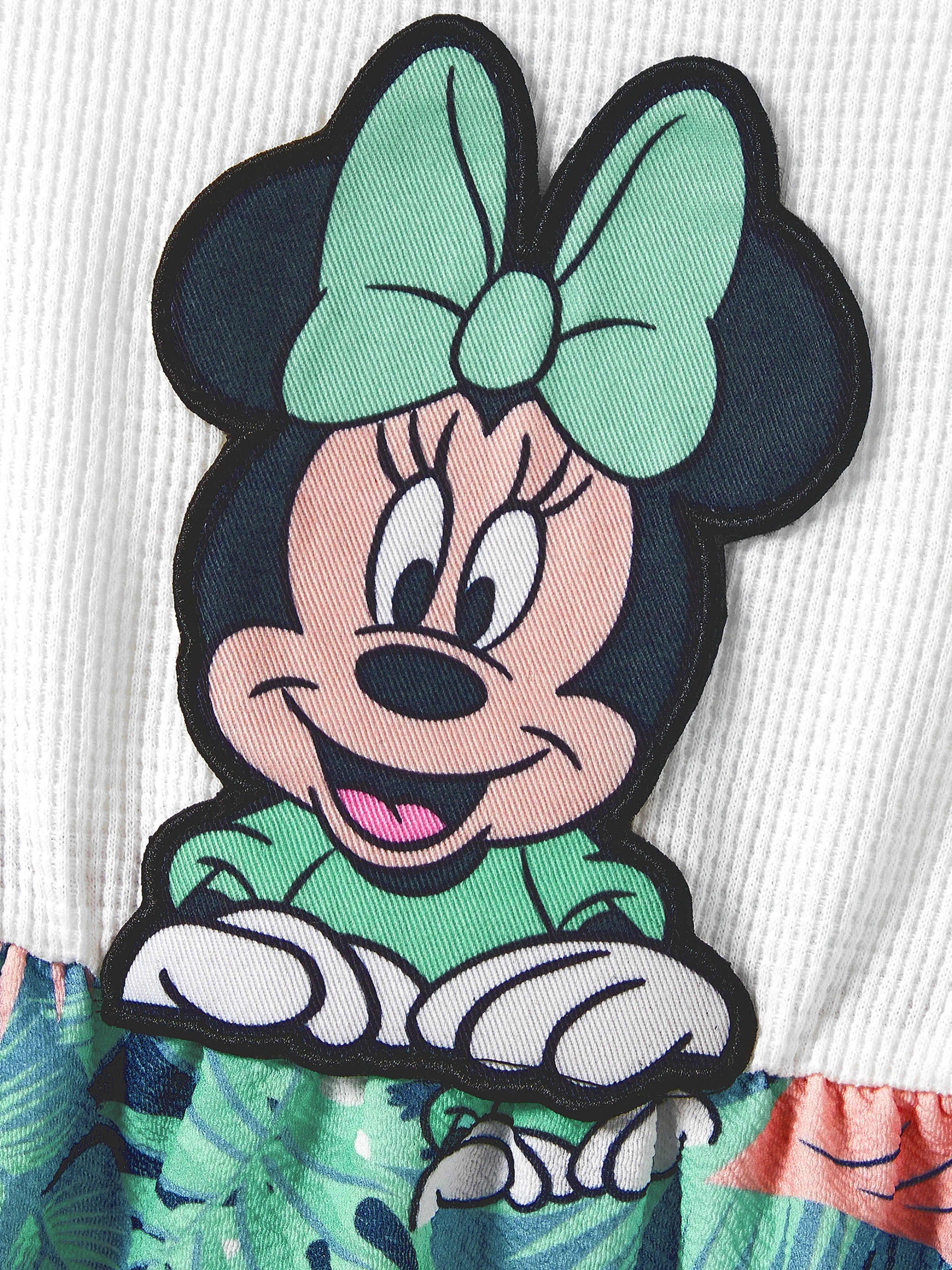 Disney Mickey and Friends Toddler/Kid Girl Tropical Botanical Print Waffle Fabric Dress greenwhite - Image 5