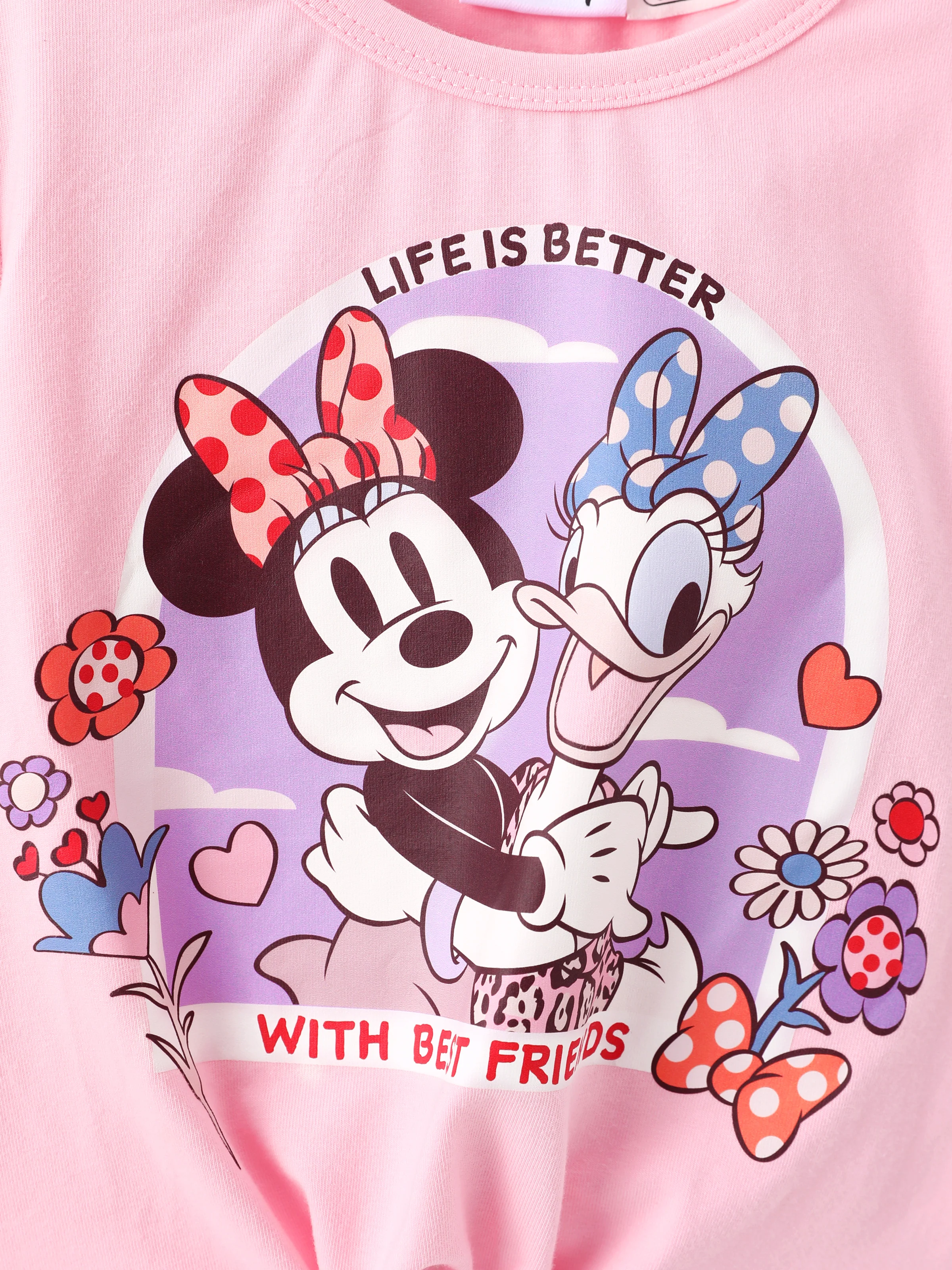 Disney Mickey and Friends Toddler/Kids Girl 2pcs Minnie/Daisy Girl Tie Longsleeves Top and Leopard Print Flared Pants Set Pink - Image 2