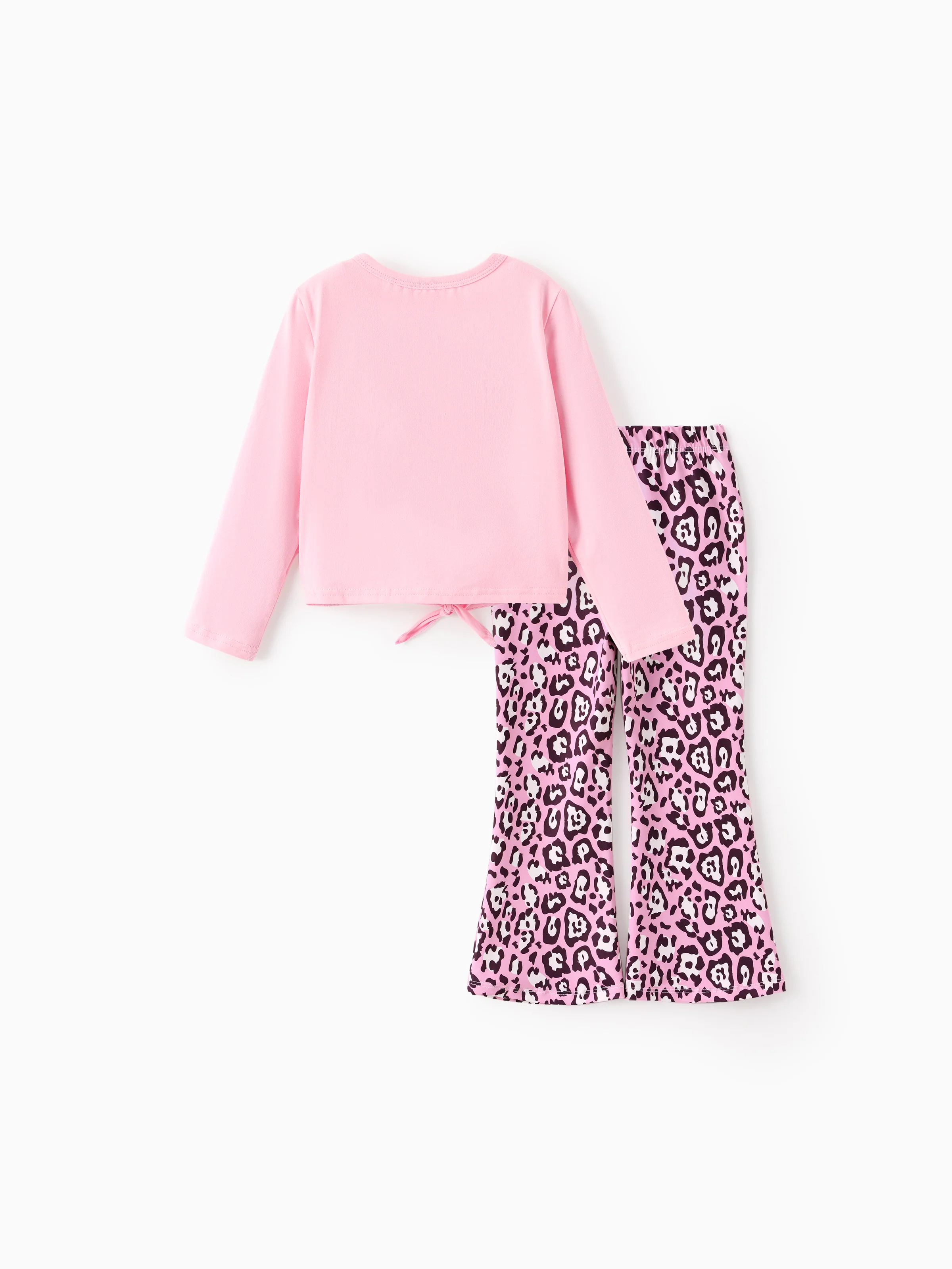 Disney Mickey and Friends Toddler/Kids Girl 2pcs Minnie/Daisy Girl Tie Longsleeves Top and Leopard Print Flared Pants Set Pink - Image 3