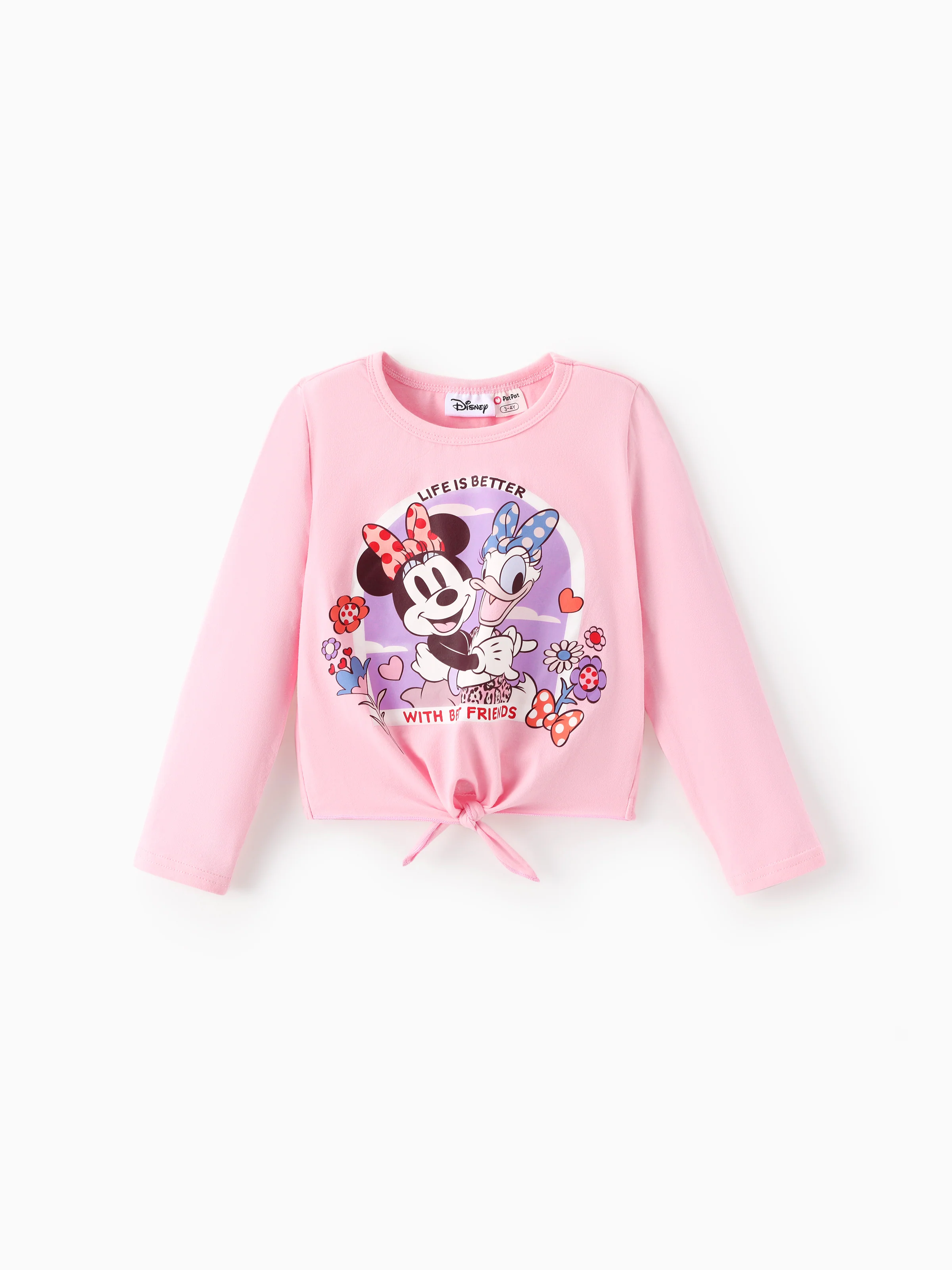 Disney Mickey and Friends Toddler/Kids Girl 2pcs Minnie/Daisy Girl Tie Longsleeves Top and Leopard Print Flared Pants Set Pink - Image 4