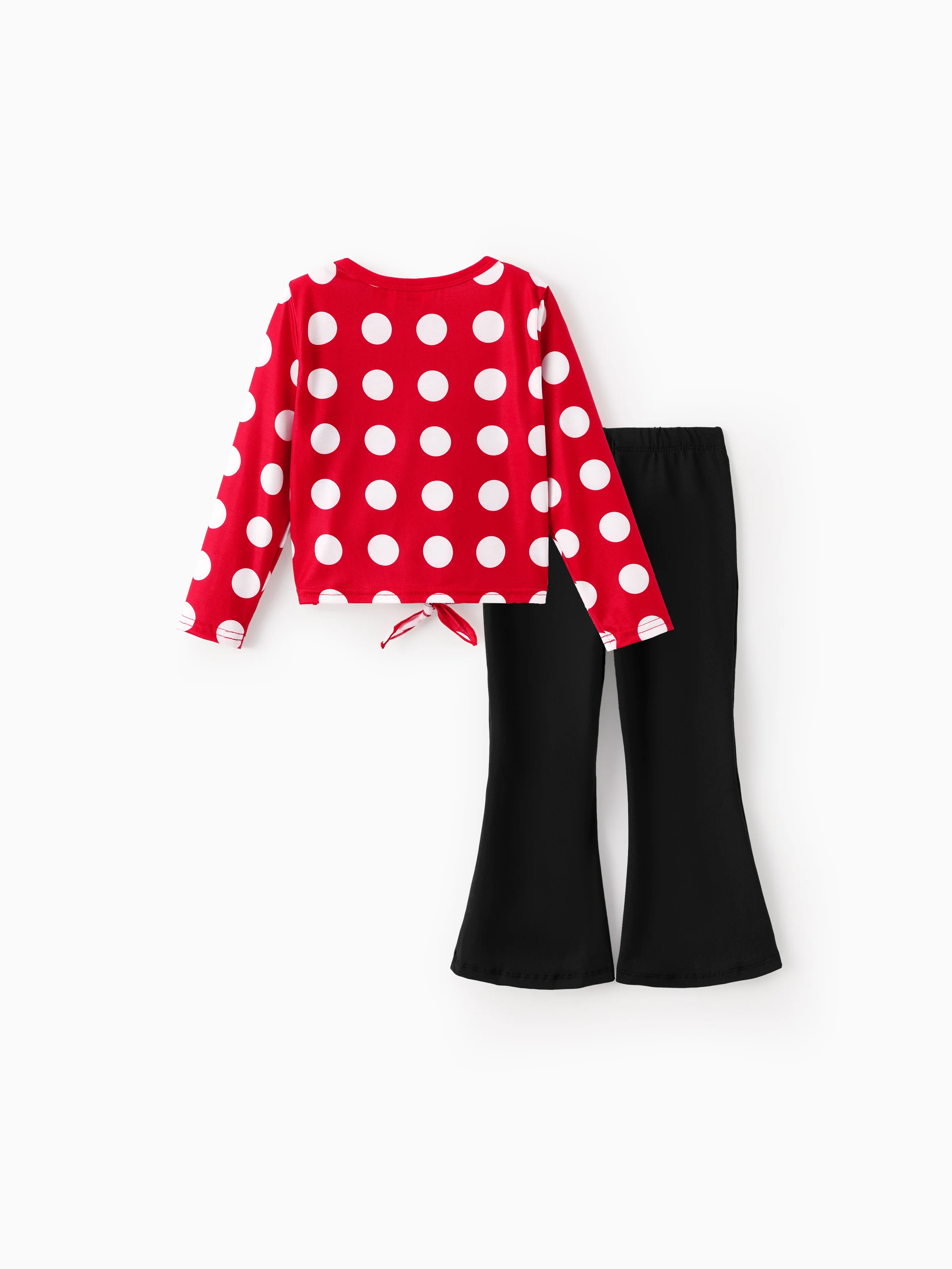 Disney Mickey and Friends Toddler/Kids Girl 2pcs Minnie Tie Longsleeves Top and Leopard Print Flared Pants Set Red - Image 3