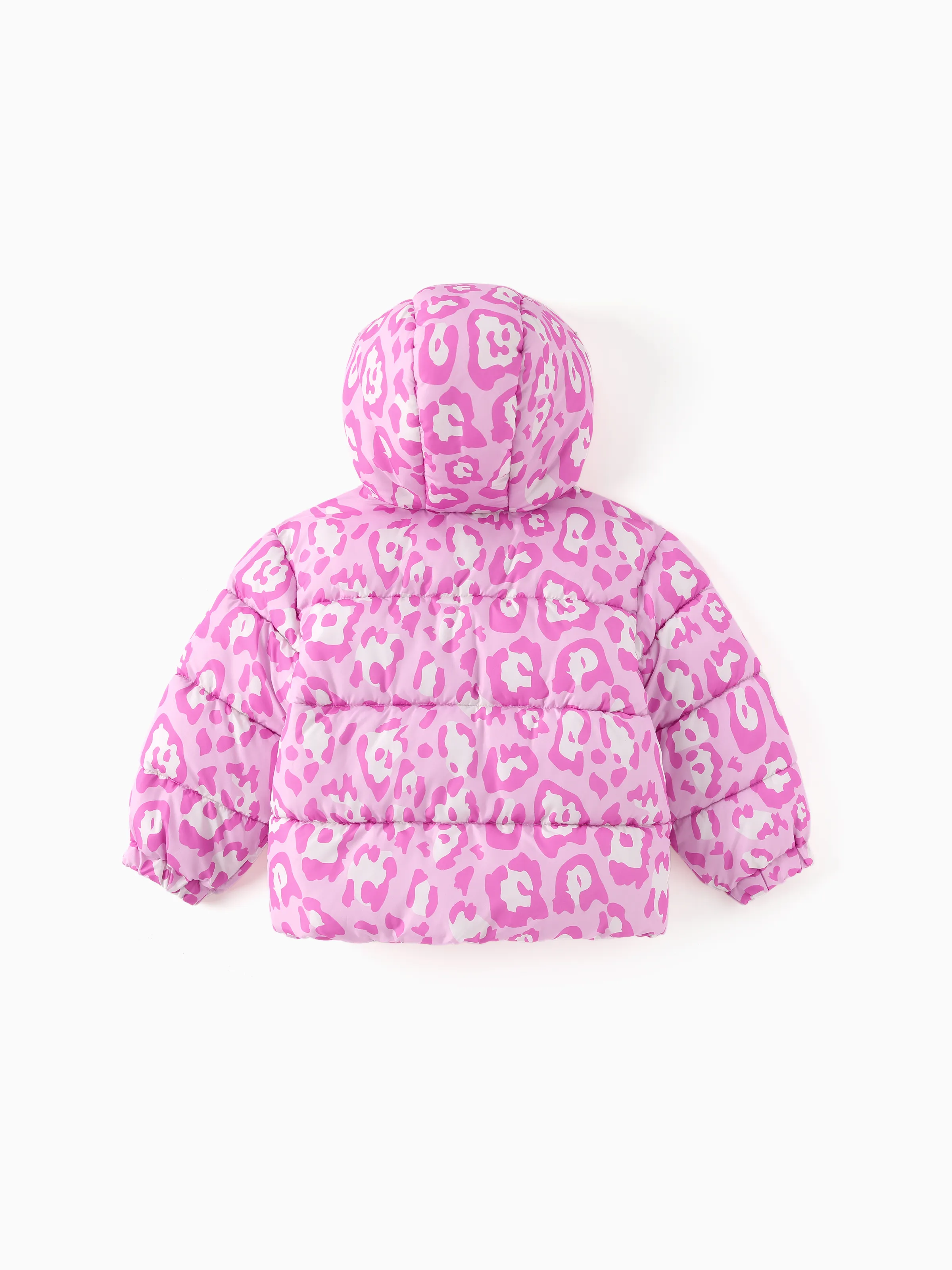 Disney Mickey and Friends Toddler/Kids Girl Minnie Mouse Leopard Print Polyester Fabric Hooded Puffer Jacket Pink - Image 2