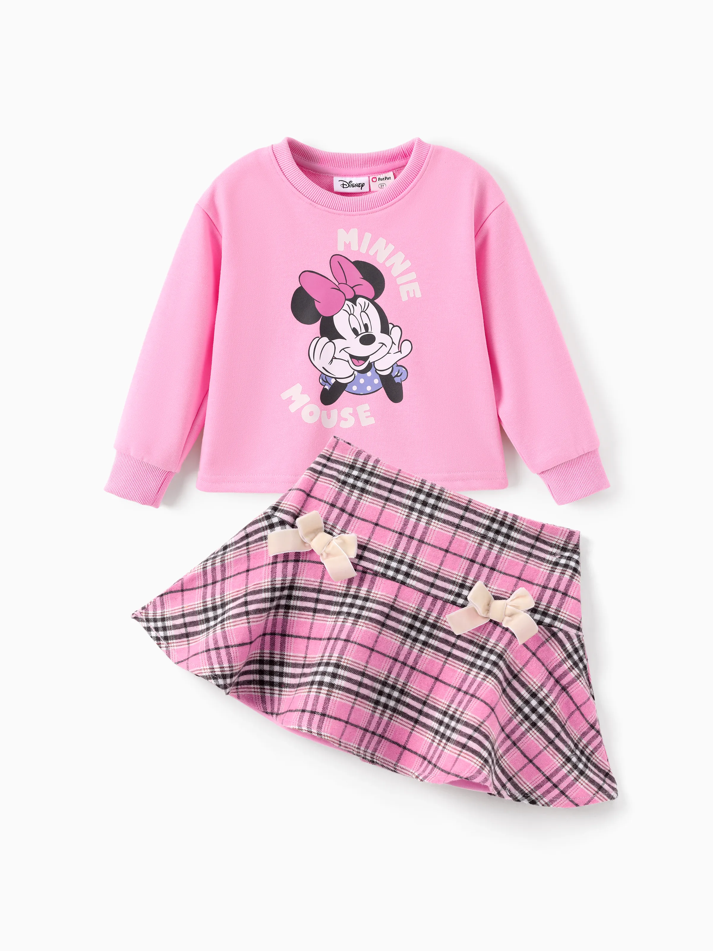 Disney Mickey and Friends Toddler/Kid Girl 2pcs Minnie Mouse Plaid Print with Bows Skirt Set Pink Pink - Image 13