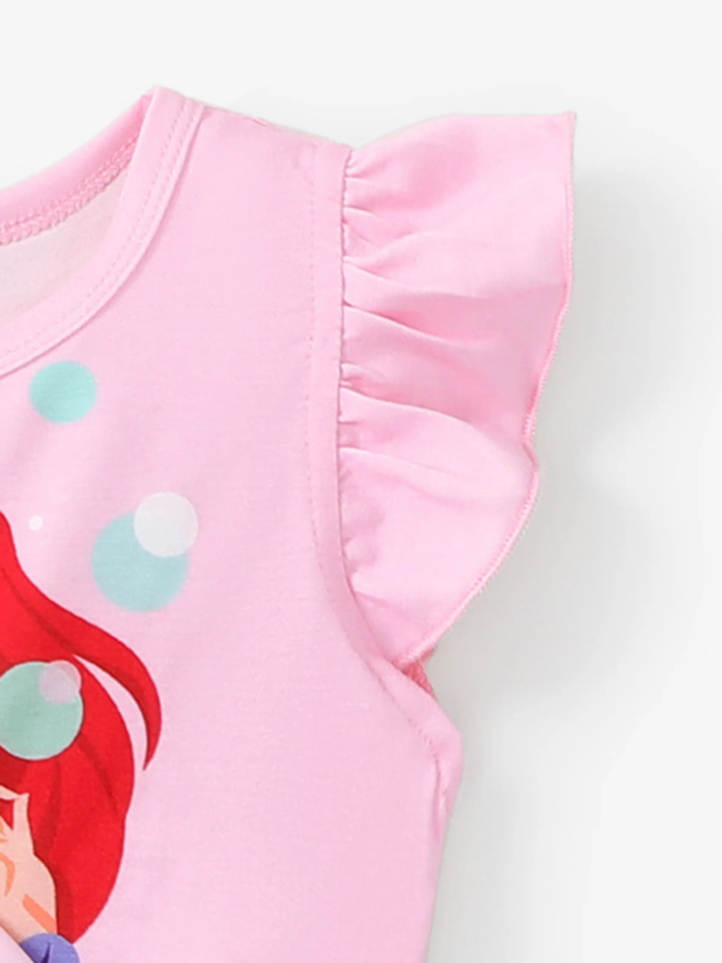 Disney Princess Ariel Toddler Girl Character Print Bowknot Mesh Ruffled Romper Pink - Image 4