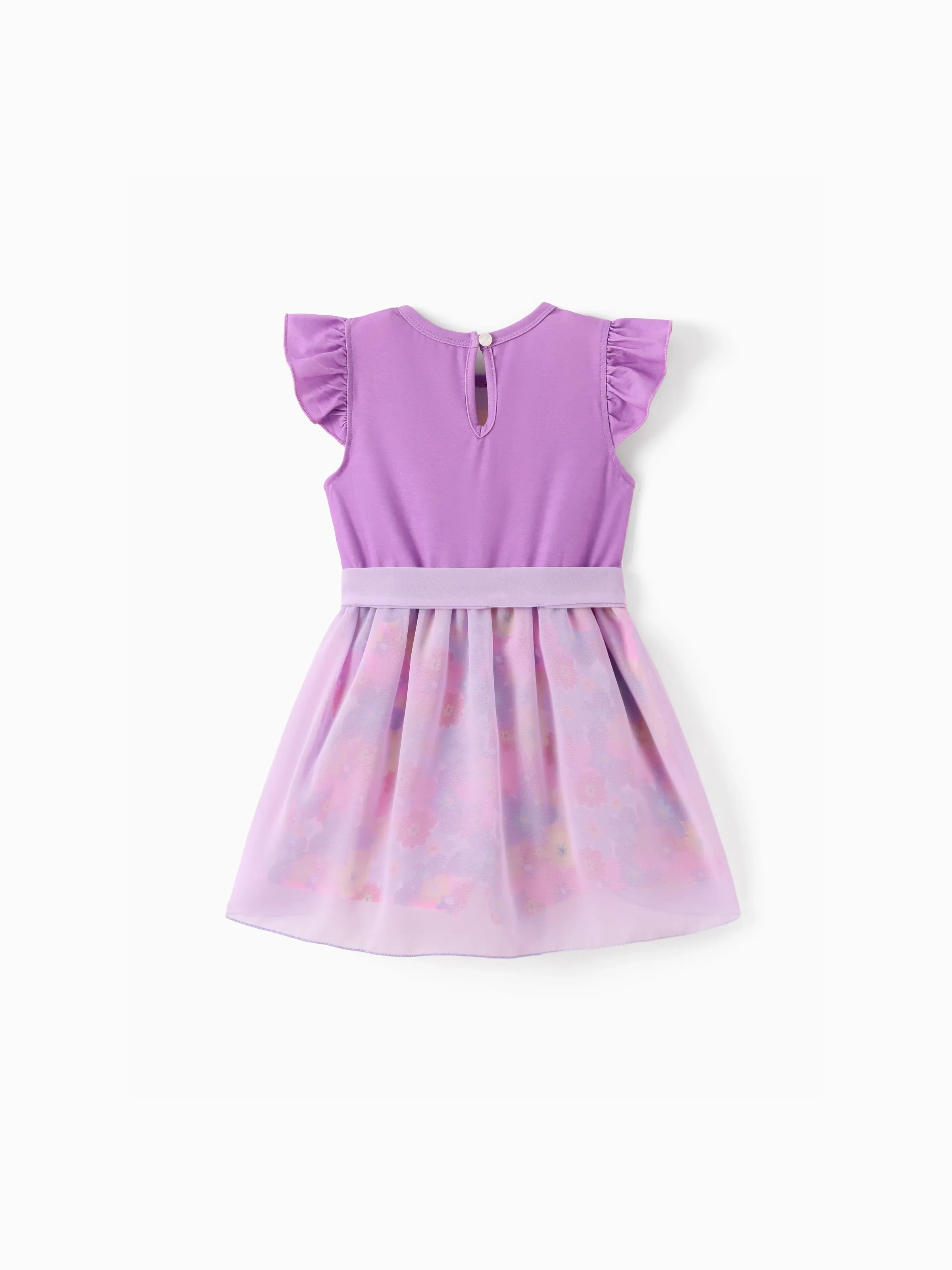 Disney Princess Rapunzel Toddler Girl Character Print Bowknot Mesh Ruffled Romper Purple - Image 3