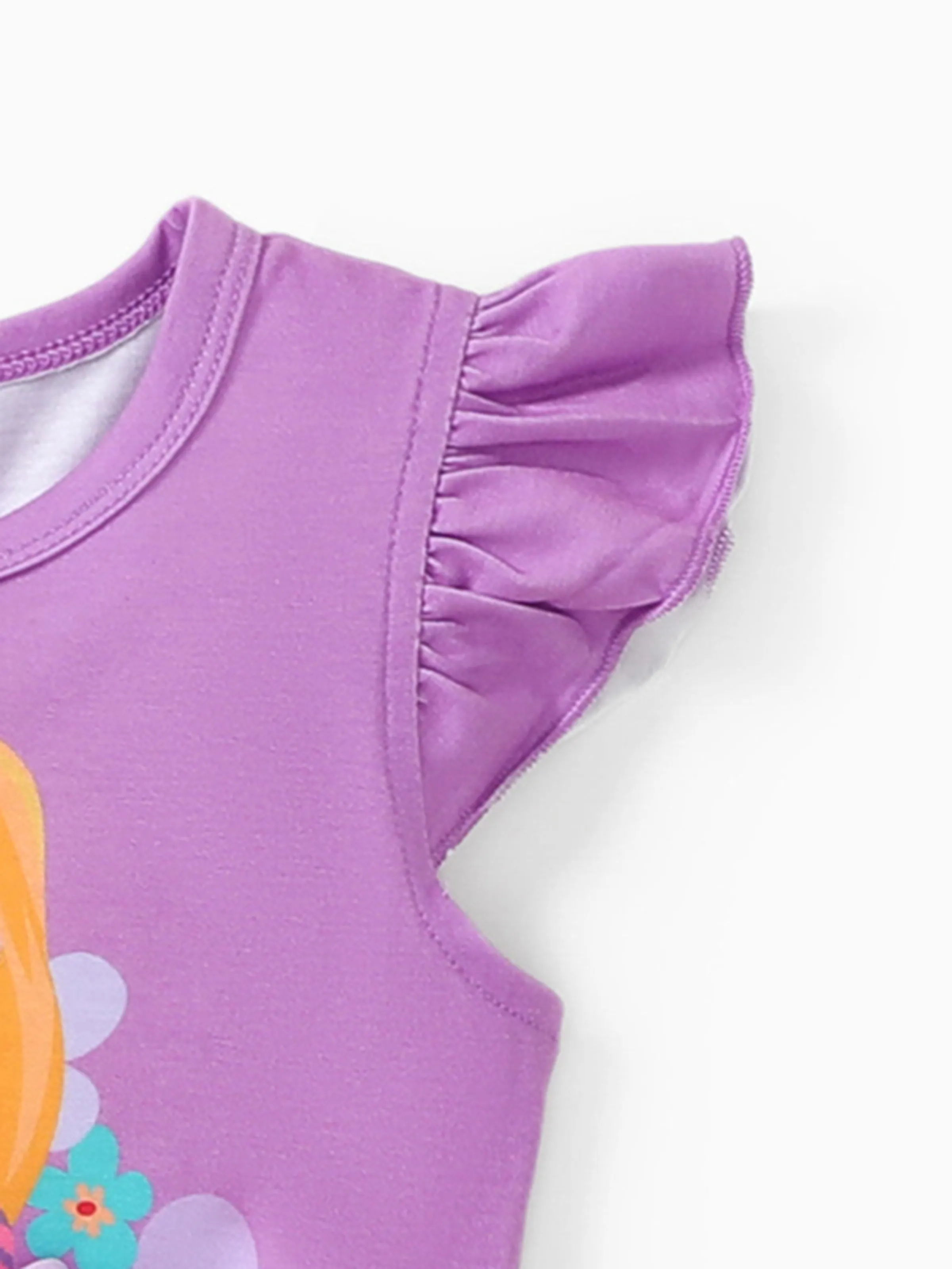 Disney Princess Rapunzel Toddler Girl Character Print Bowknot Mesh Ruffled Romper Purple - Image 4