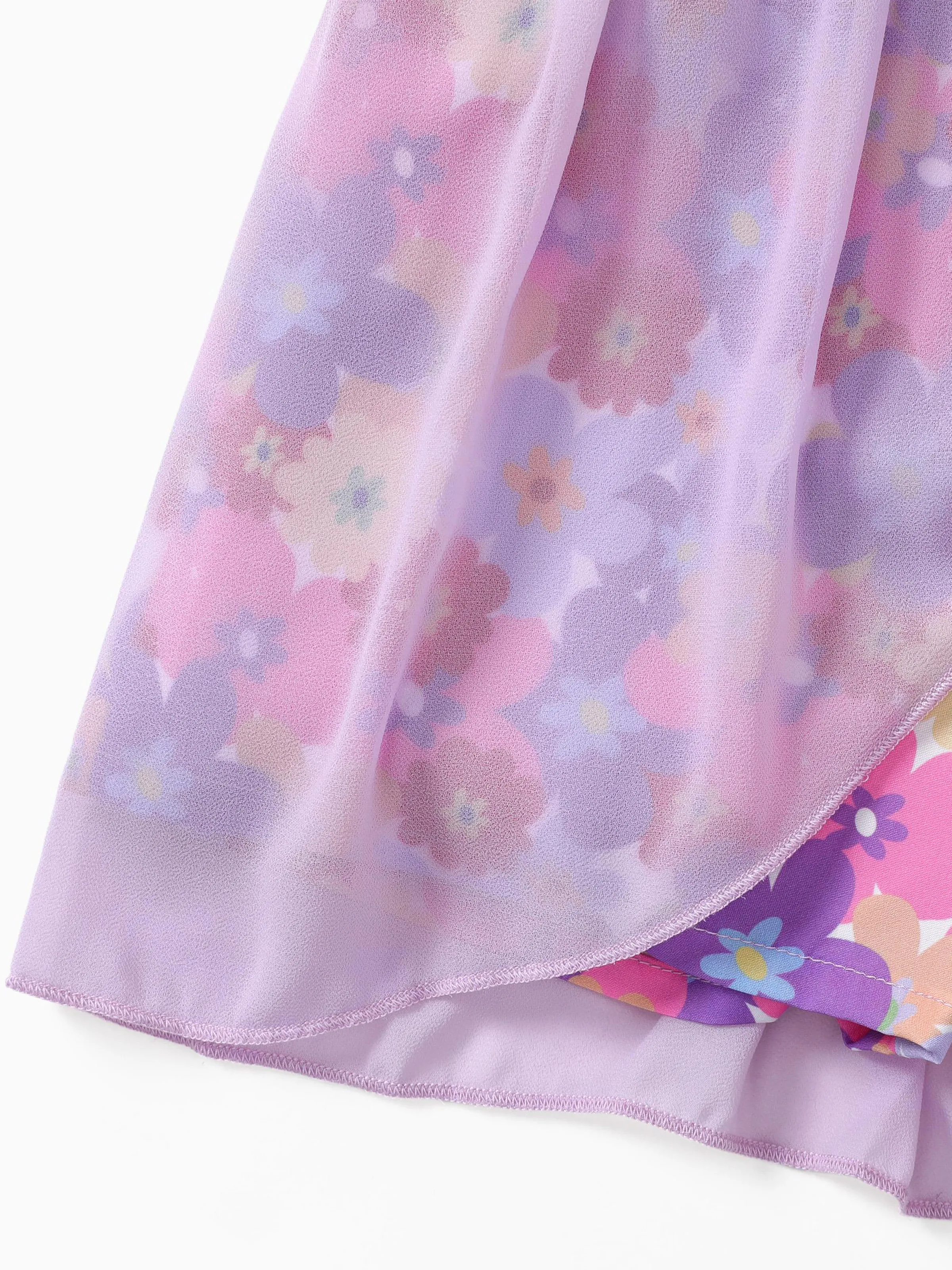 Disney Princess Rapunzel Toddler Girl Character Print Bowknot Mesh Ruffled Romper Purple - Image 6