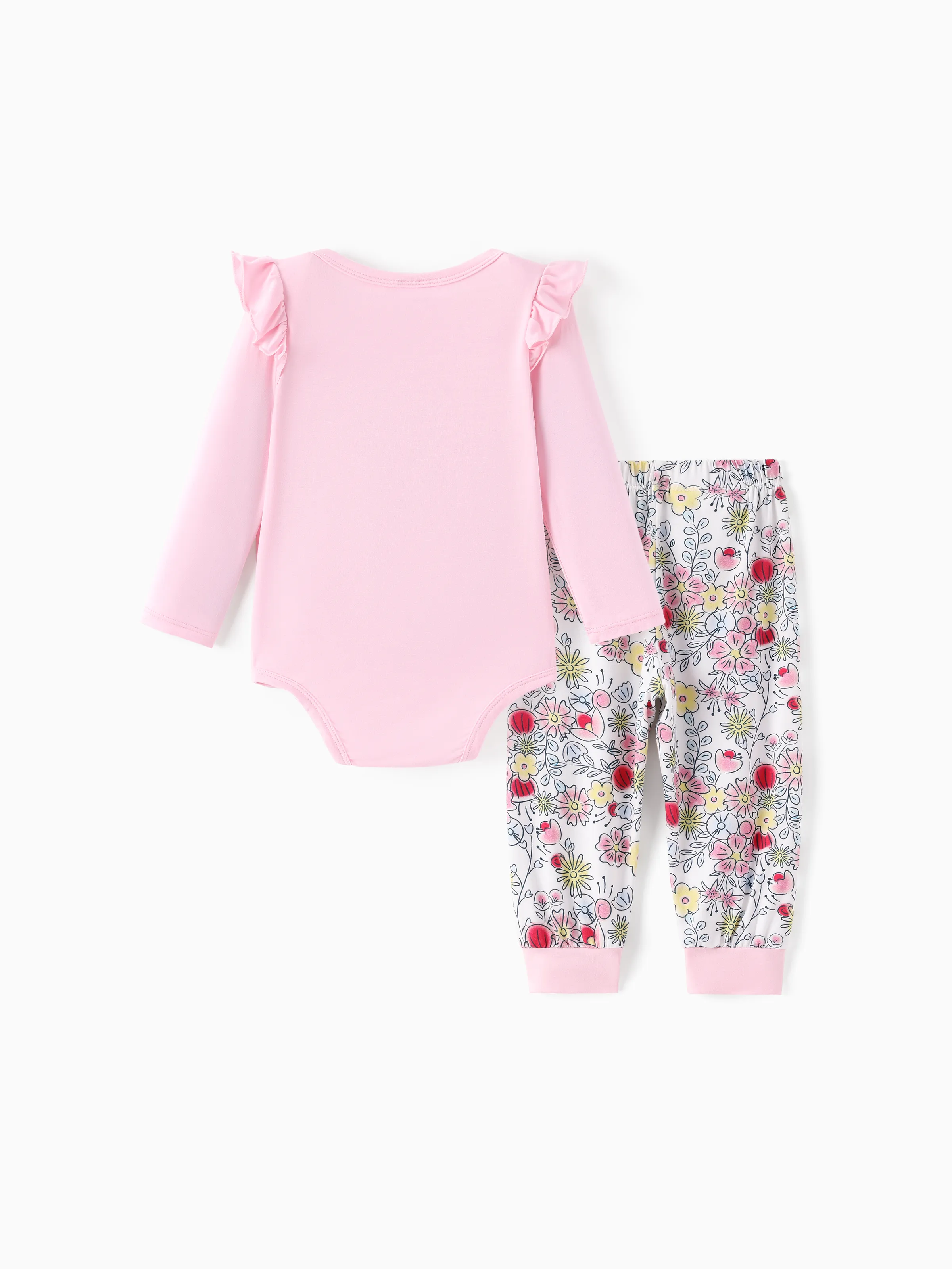 Disney Princess Baby Girl 2pcs Tiana/Cinderella/Belle Bamboo Ruffle Sleeves Top and Leggings Set Pink - Image 4