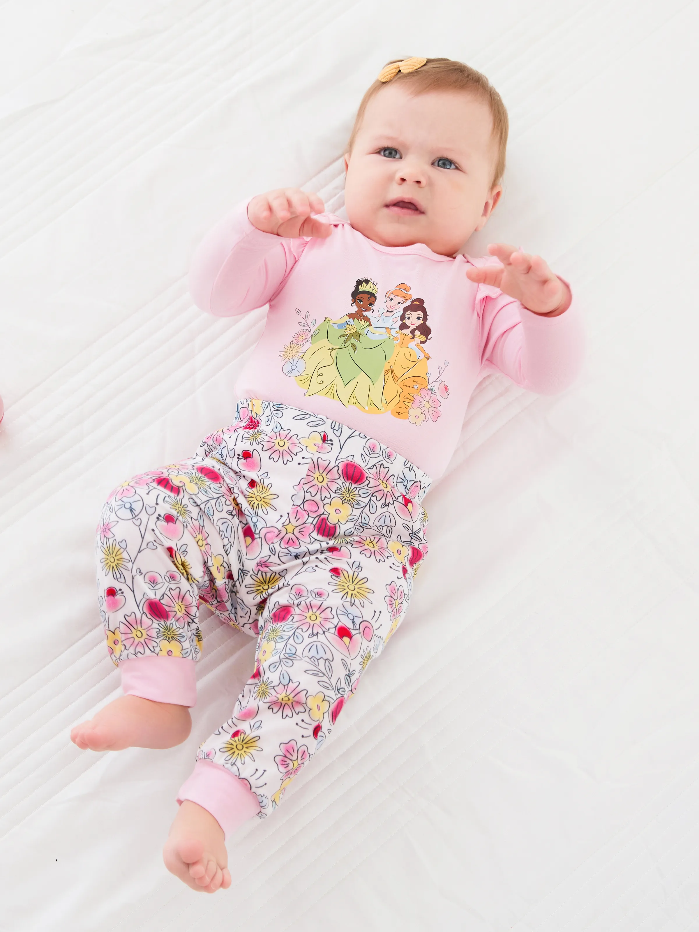 Disney Princess Baby Girl 2pcs Tiana/Cinderella/Belle Bamboo Ruffle Sleeves Top and Leggings Set Pink - Image 5