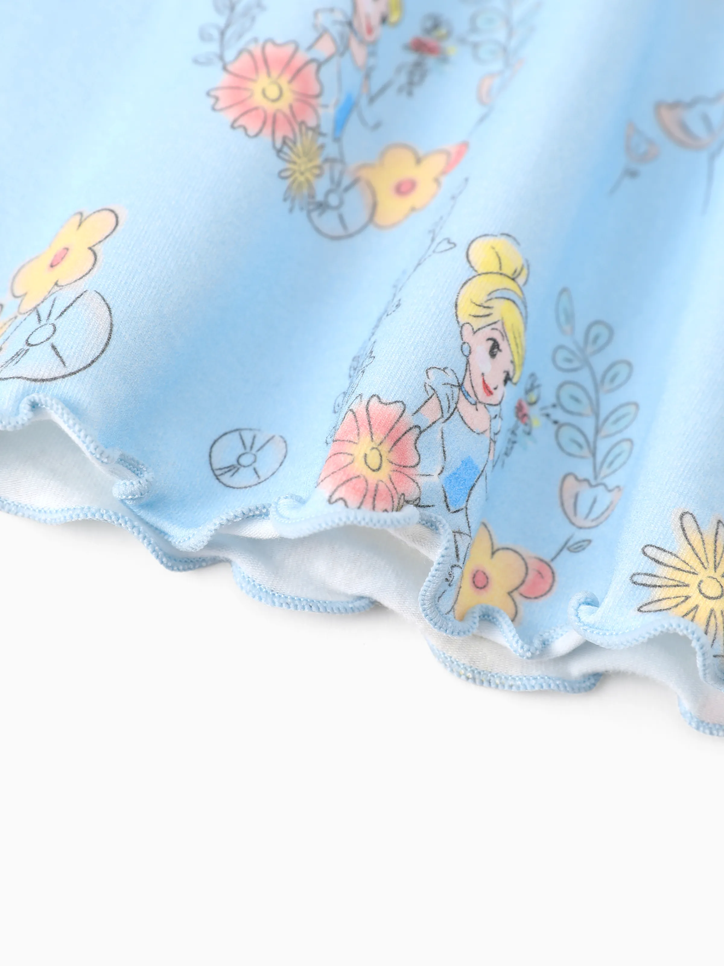 Disney Princess Baby Girl 3pcs Cinderella Ruffle Flutter-sleeve Top and Leggings Set Blue Light Blue - Image 13