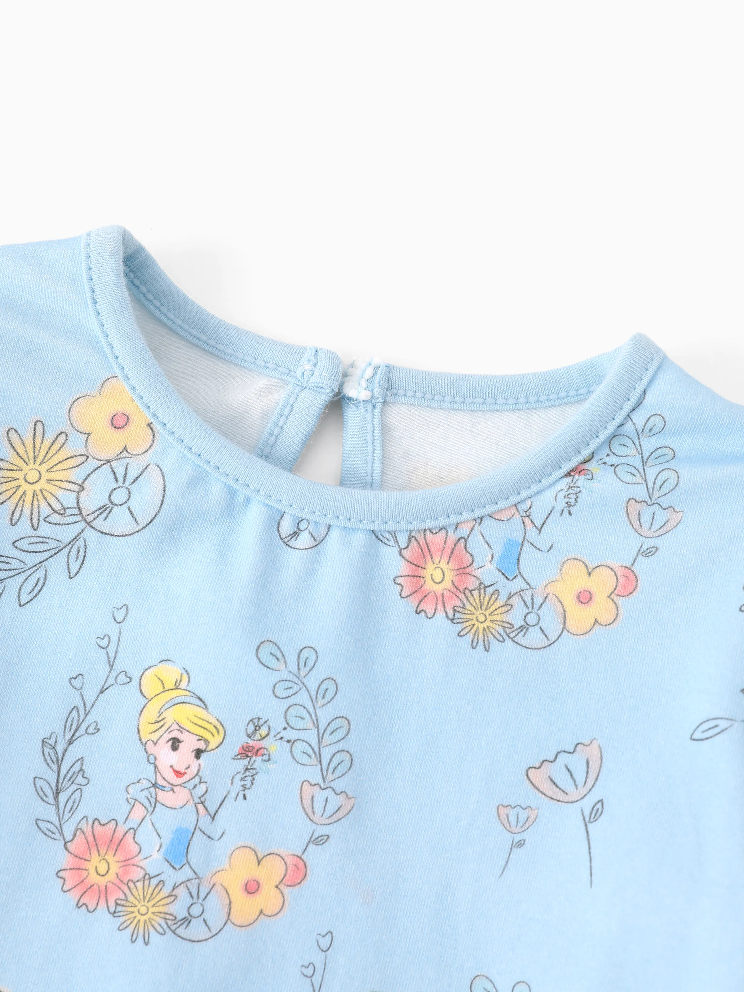 Disney Princess Baby Girl 3pcs Cinderella Ruffle Flutter-sleeve Top and Leggings Set Blue Light Blue - Image 9