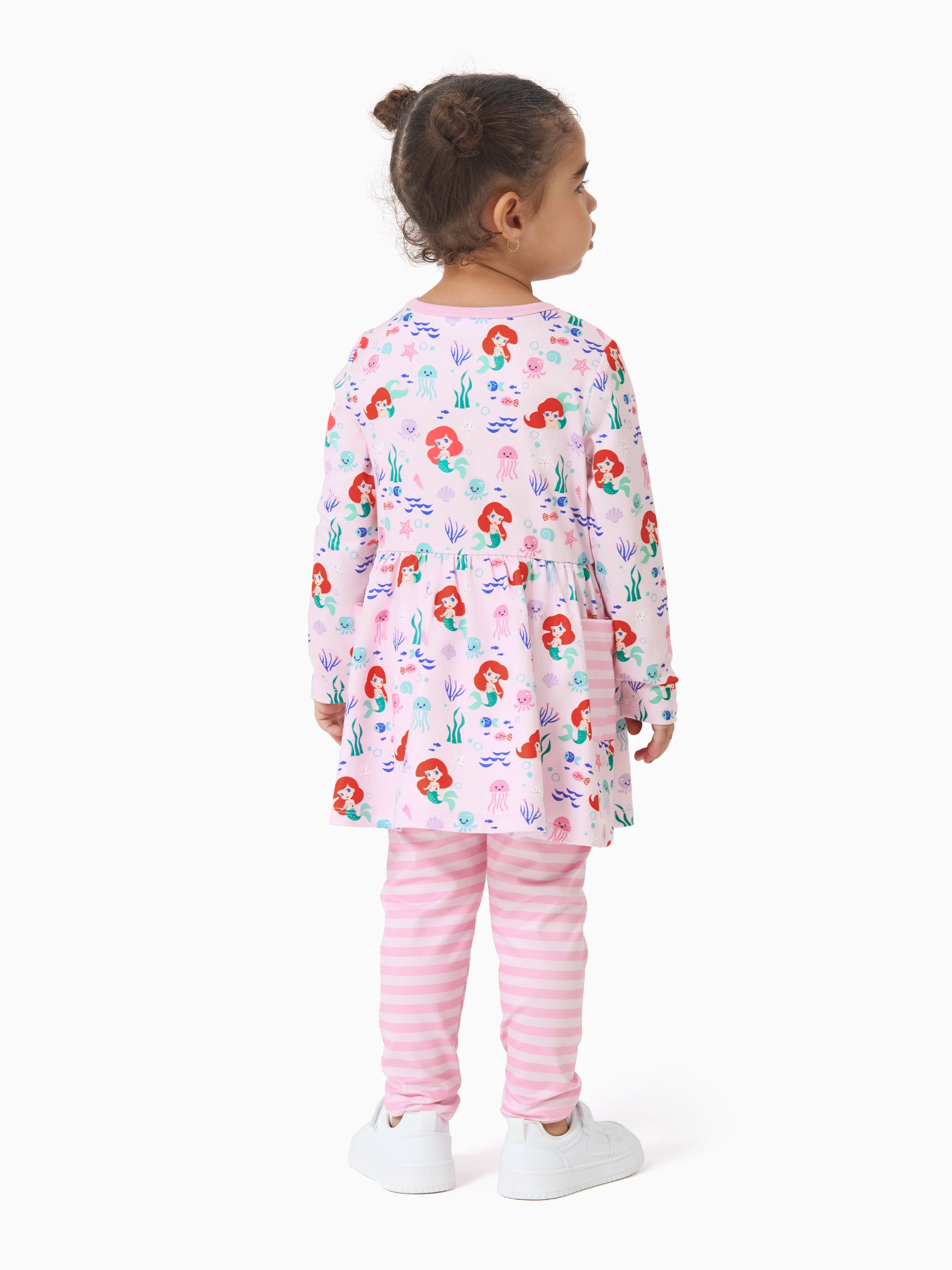Disney Princess Baby/Toddler Girl Ariel 2pcs Striped Ruffle Tunic Top and Leggings Set Pink - Image 5