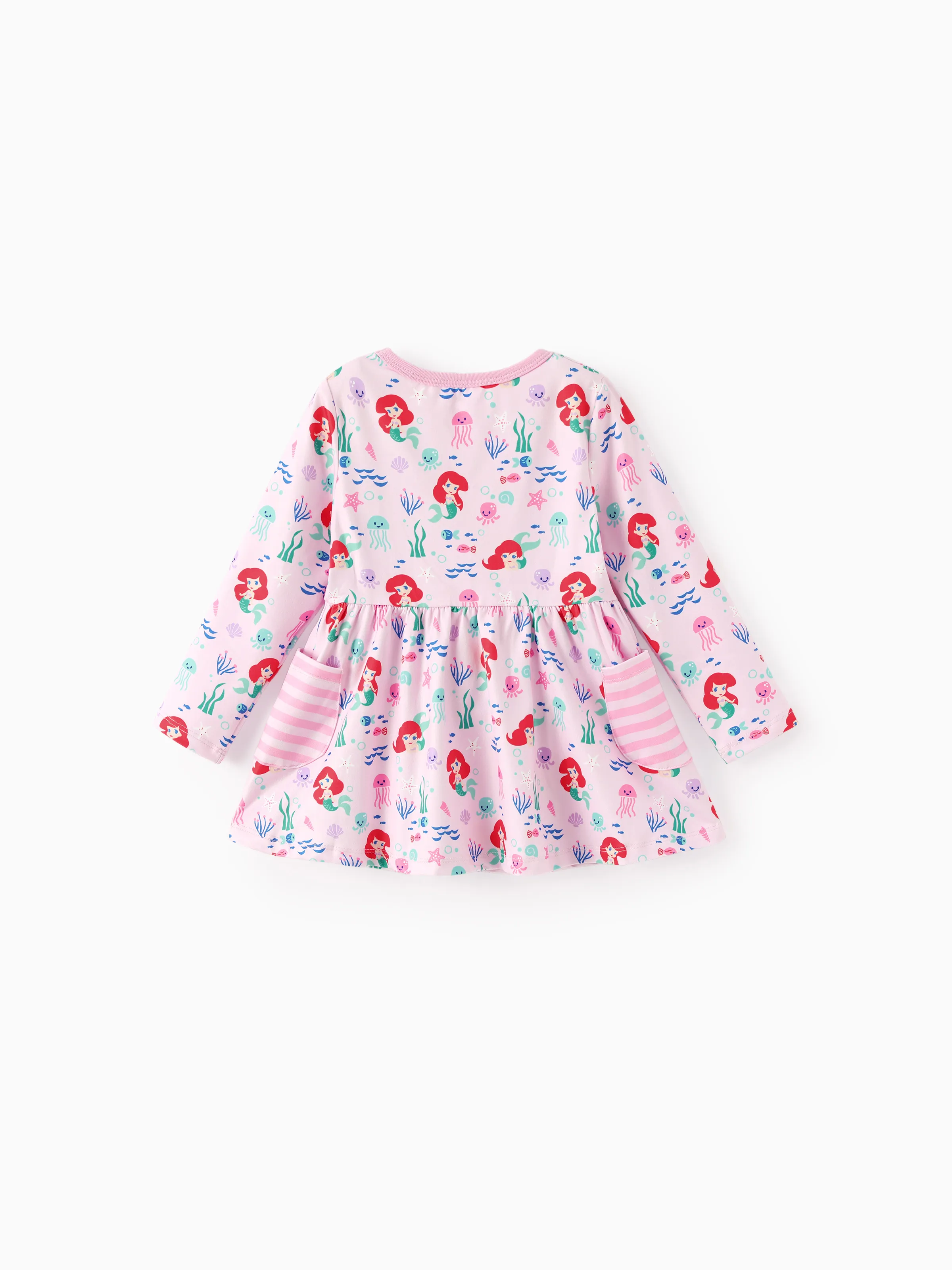 Disney Princess Baby/Toddler Girl Ariel 2pcs Striped Ruffle Tunic Top and Leggings Set Pink - Image 6