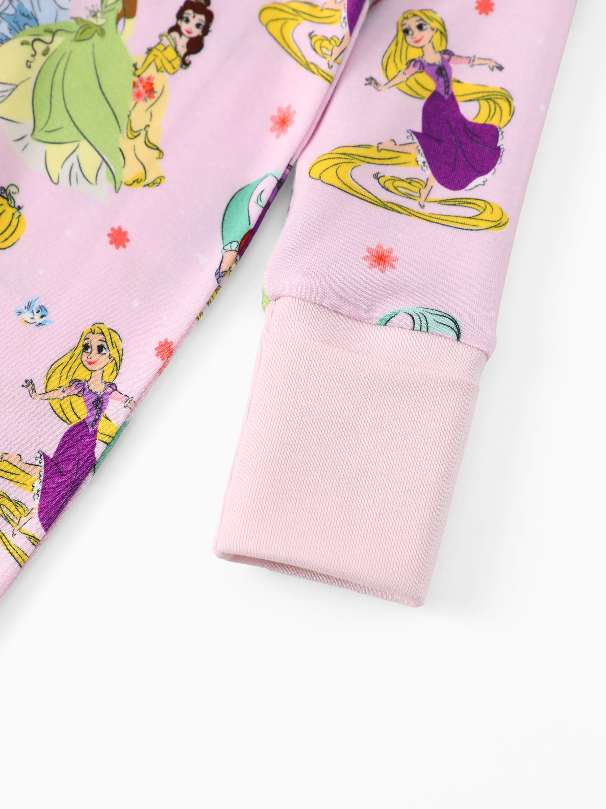 Disney Princess Bamboo Baby Girl Ariel/Belle/Tiana 2-Way Zip Onesies Anti Slip Long-sleeve Footie Pink - Image 7