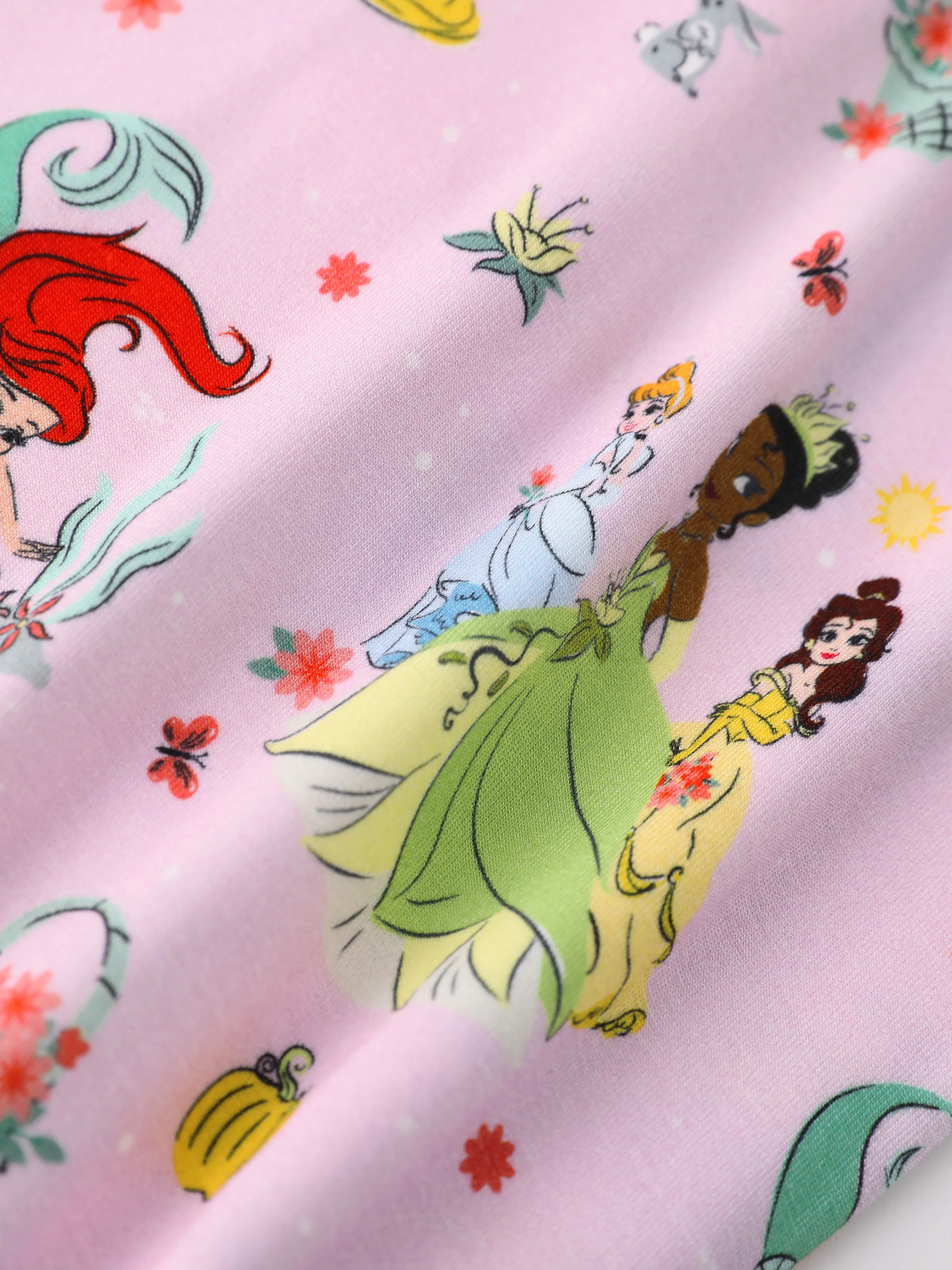 Disney Princess Bamboo Baby Girl Ariel/Belle/Tiana 2-Way Zip Onesies Anti Slip Long-sleeve Footie Pink - Image 9