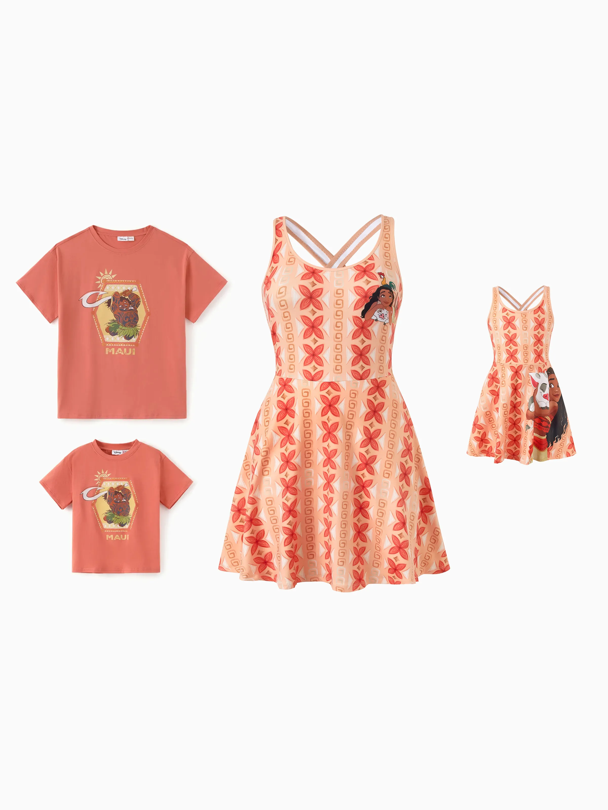 Disney Princess Daddy & Daughter Moana Sporty Dress with Built-in Shorts & Pockets/ Cotton Top Orange - Image 3