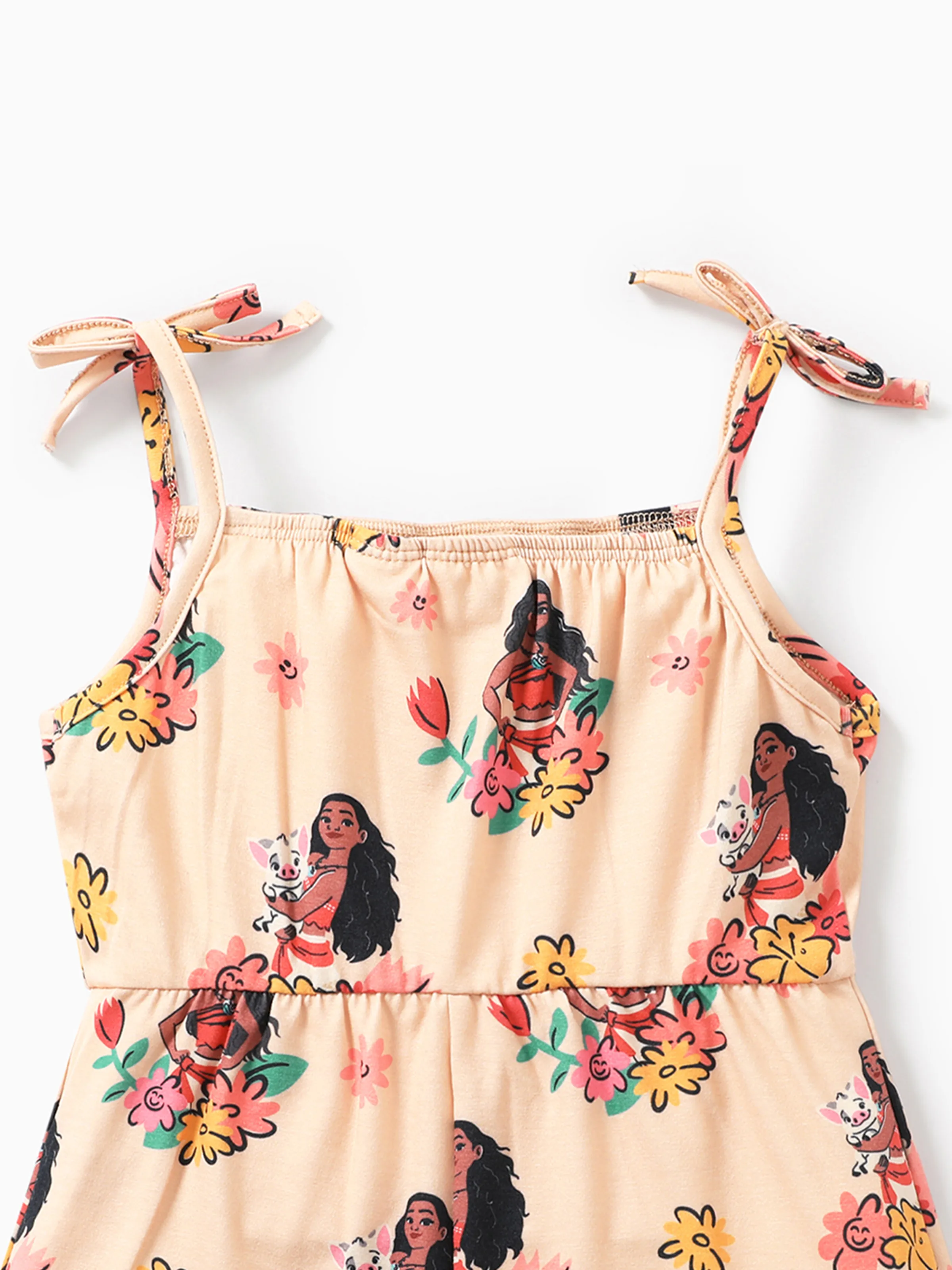 Disney Princess Moana Toddler Girl Naia™ Character Floral Print Spaghetti Strap Romper Khaki - Image 3