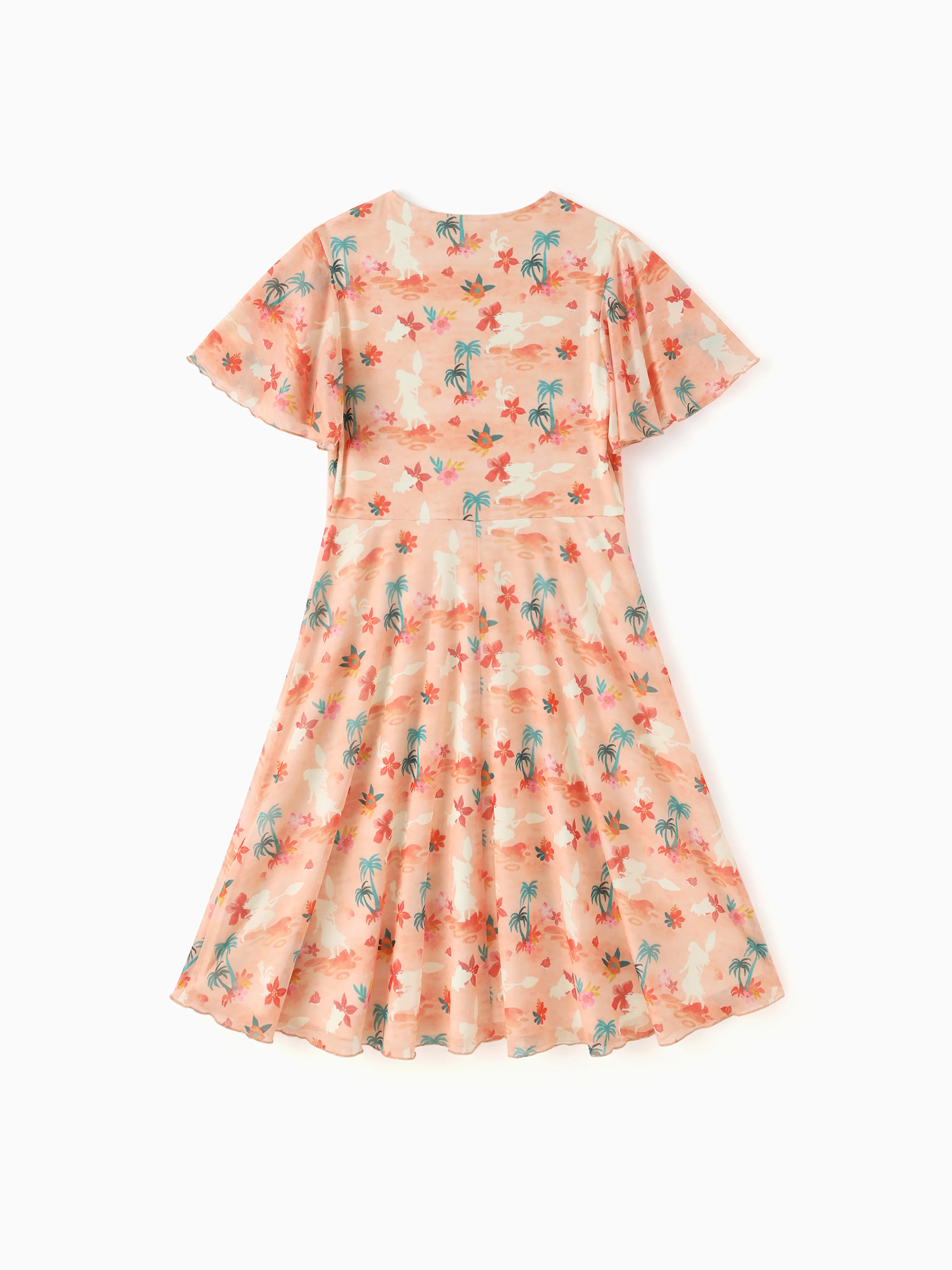 Disney Princess Mommy and Me Moana Tropical Floral V-neck Dress Orange - Image 3