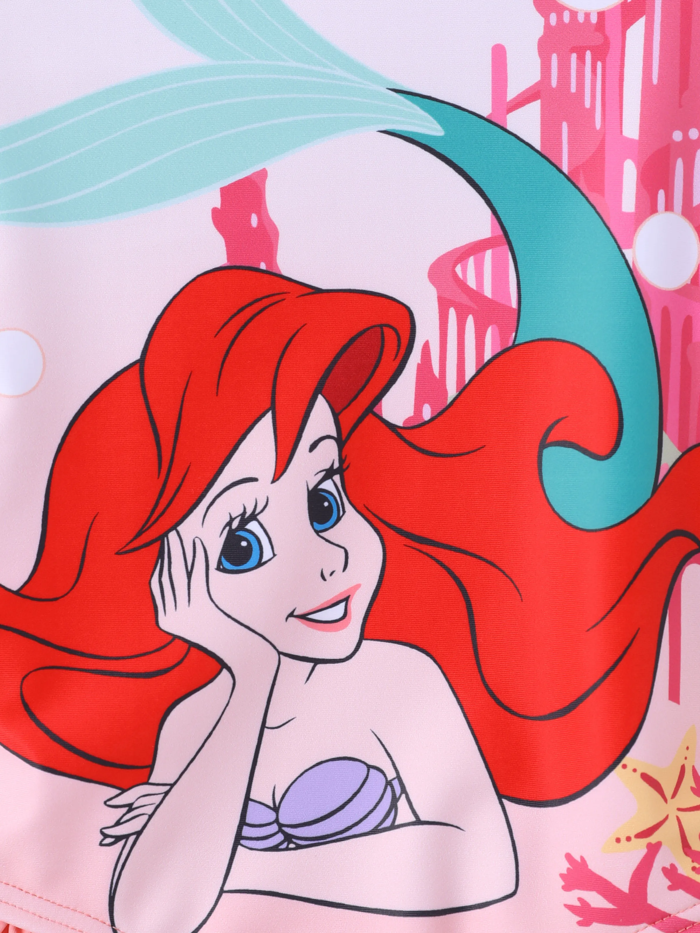 Disney Princess Toddler Girl Ariel Colorblock Ruffled Zipper UPF 40+ Long-sleeve Swimsuit Dark Pink - Image 2