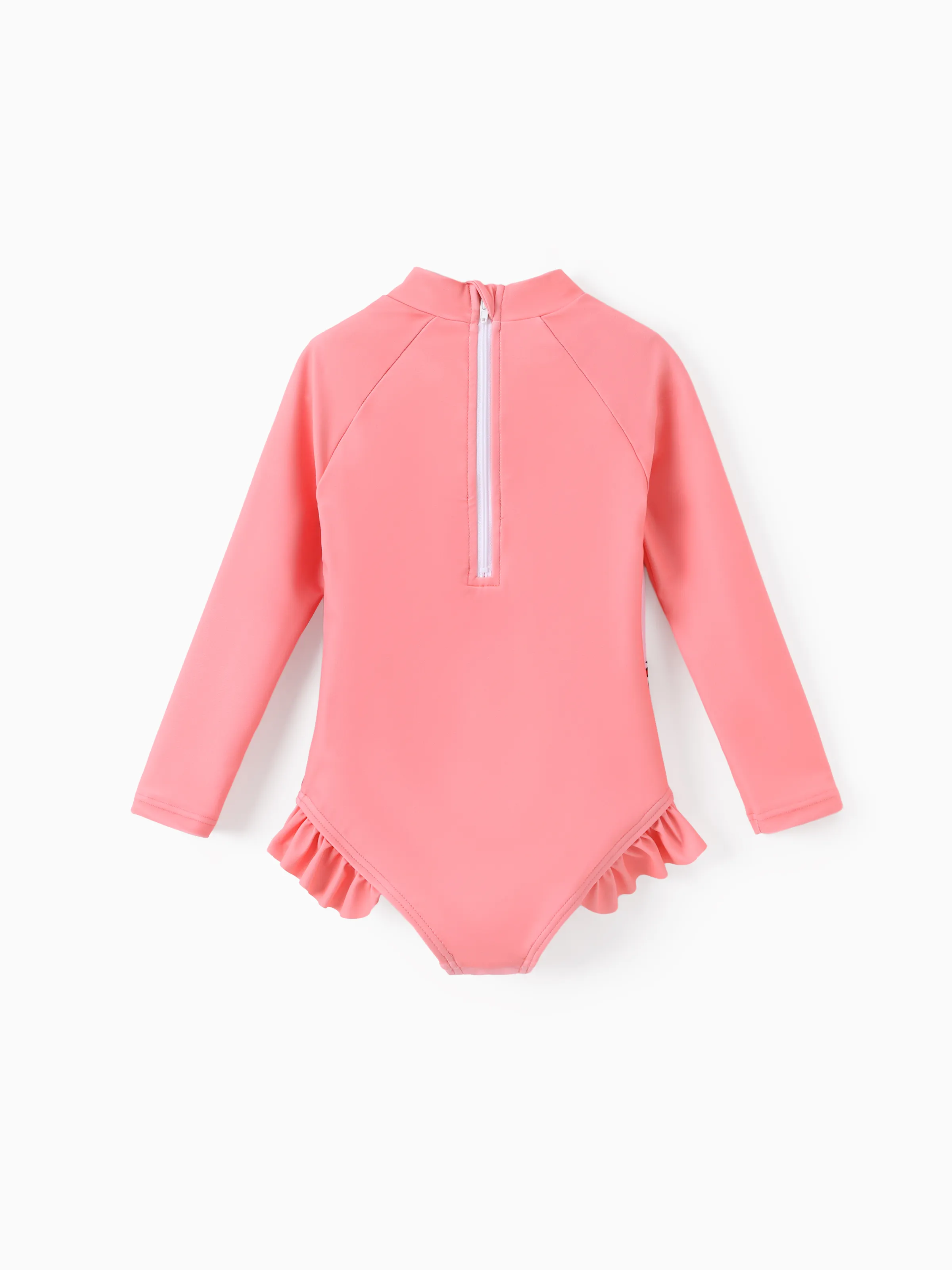 Disney Princess Toddler Girl Ariel Colorblock Ruffled Zipper UPF 40+ Long-sleeve Swimsuit Dark Pink - Image 3