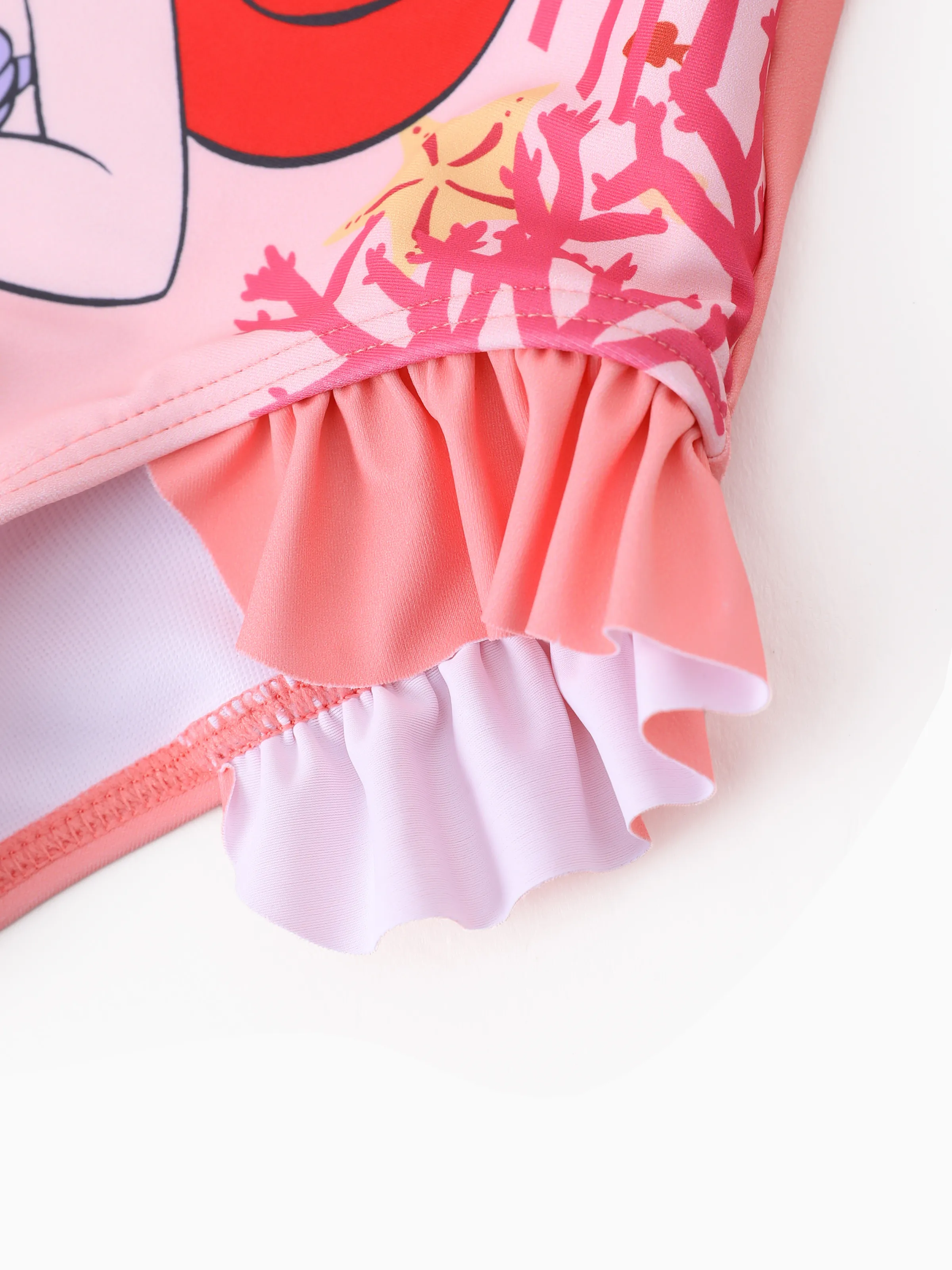 Disney Princess Toddler Girl Ariel Colorblock Ruffled Zipper UPF 40+ Long-sleeve Swimsuit Dark Pink - Image 8