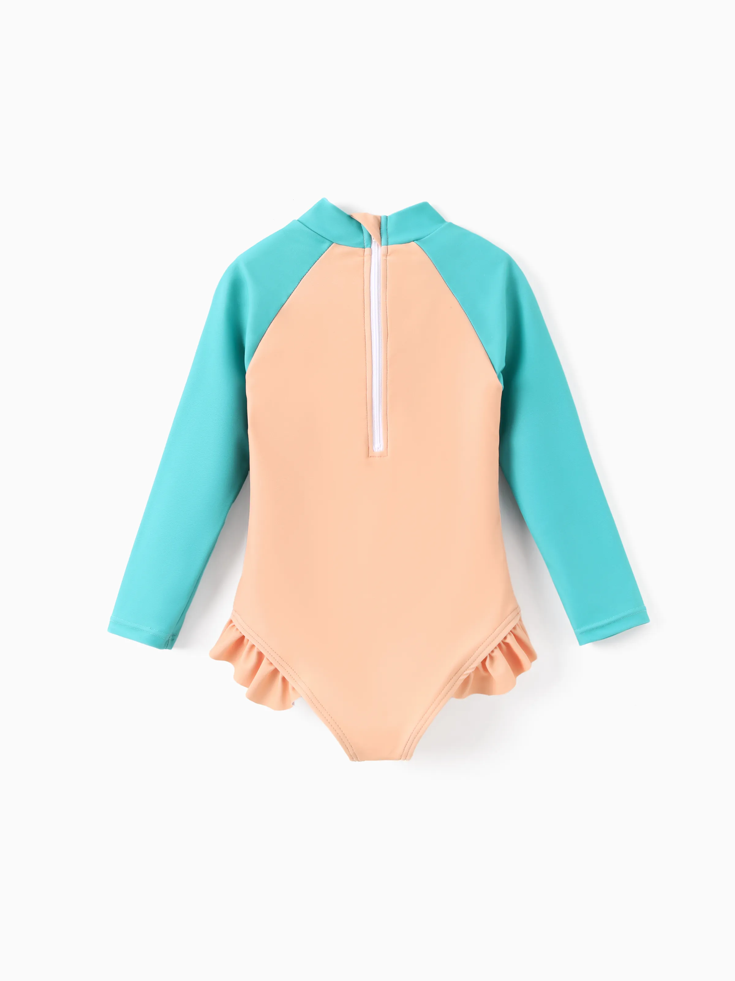 Disney Princess Toddler Girl 1pc Moana Colorblock Ruffled Zipper UPF 40+ Long-sleeve Swimsuit Turquoise - Image 3