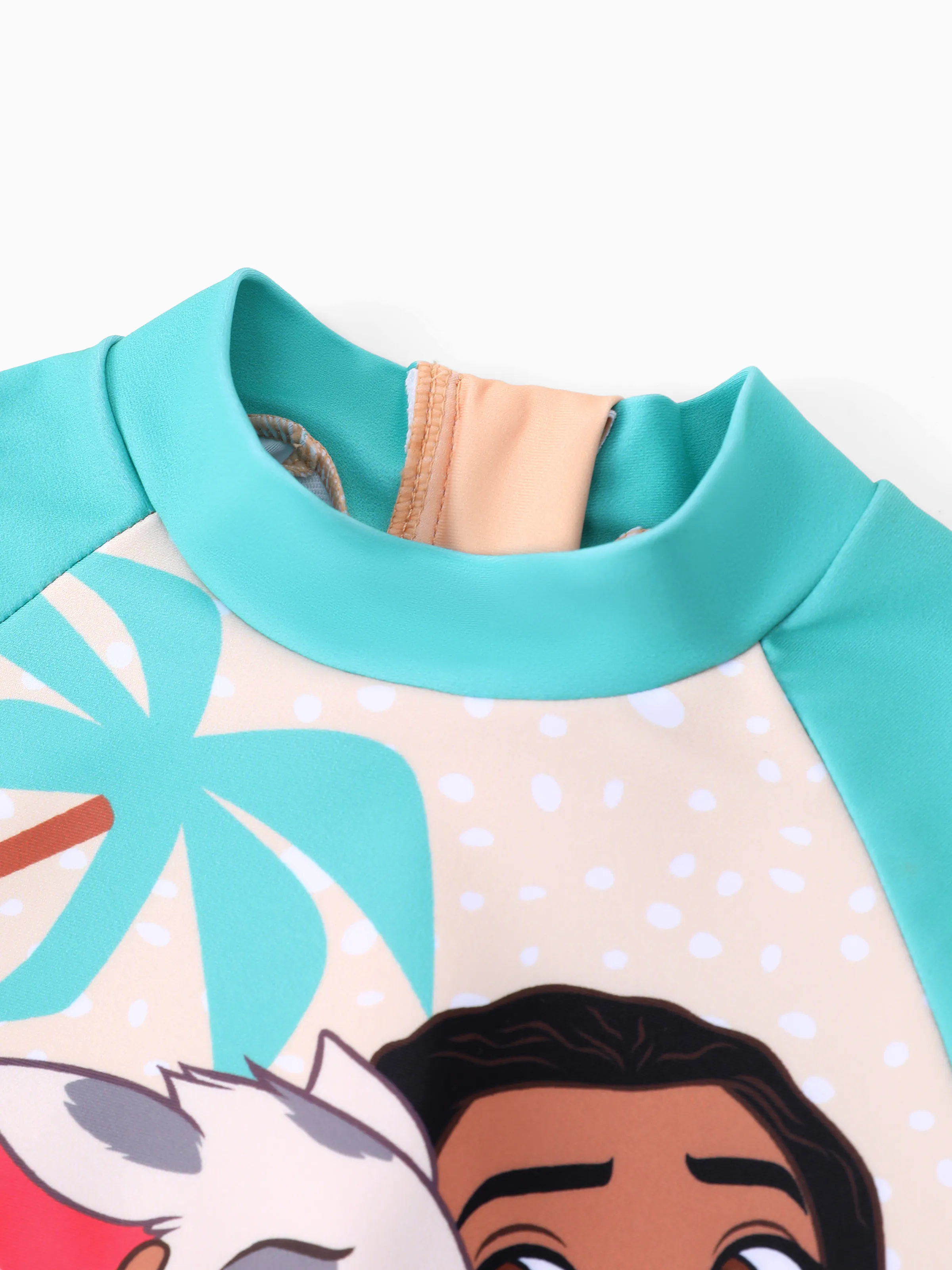Disney Princess Toddler Girl 1pc Moana Colorblock Ruffled Zipper UPF 40+ Long-sleeve Swimsuit Turquoise - Image 4