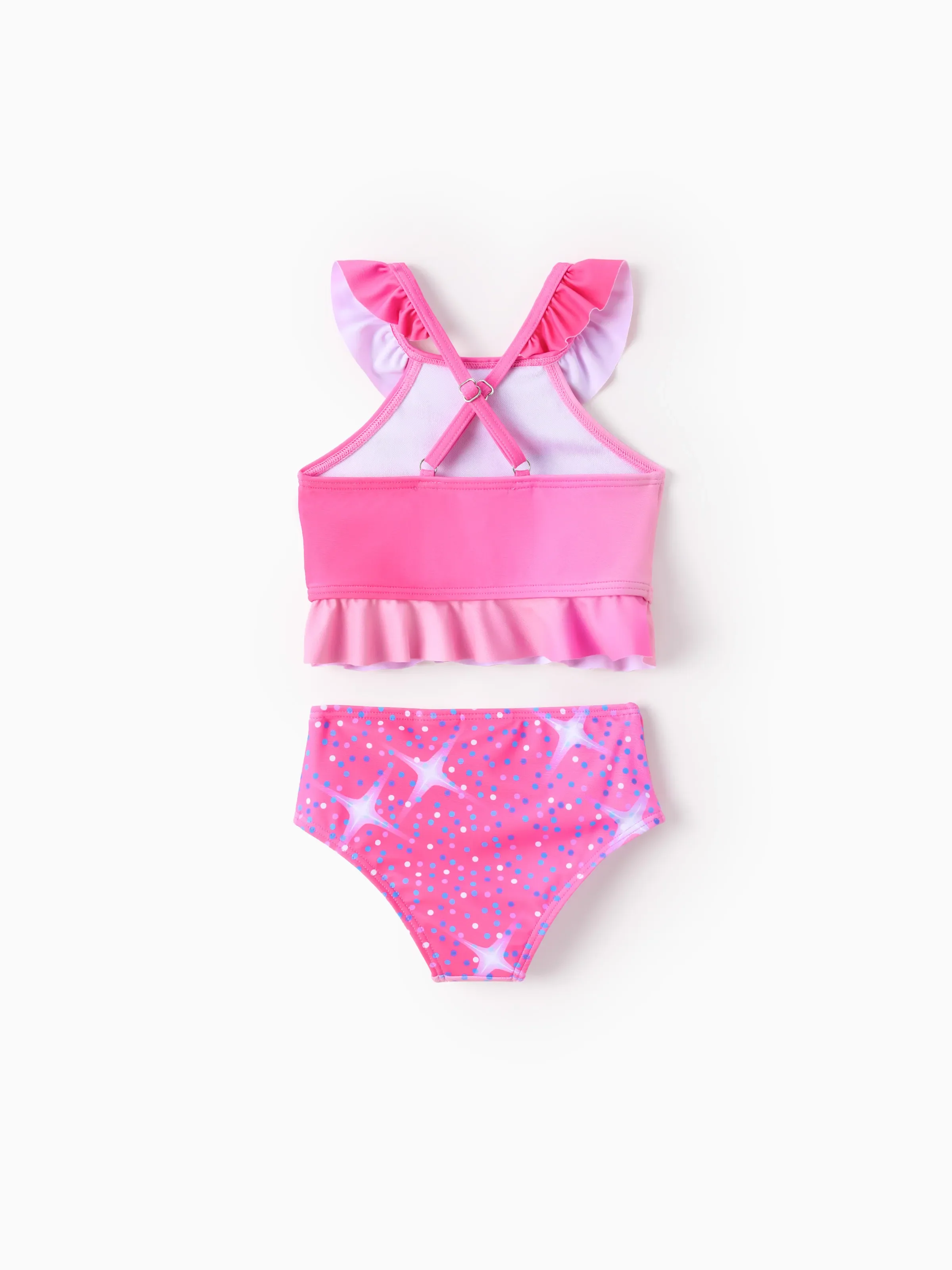 Disney Princess Toddler Girl 2pcs Ariel Moana Rapunzel Tiana & Beller Polka Dots/Floral Print UPF 50+ Swimsuit Set Pink - Image 3