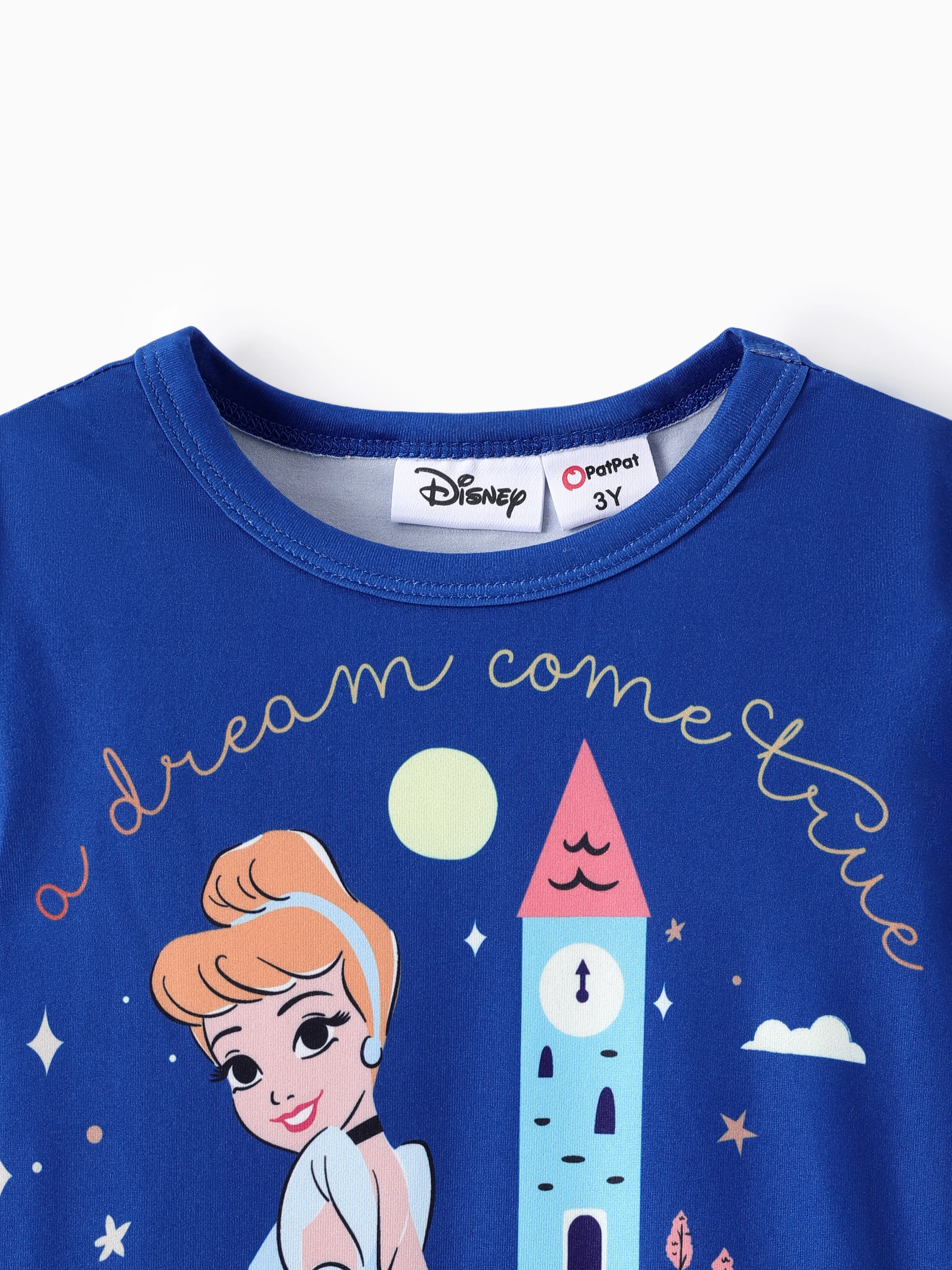 Disney Princess Toddler Girl 2pcs Cinderella Print Peplum Tee and Stripe Pants Set Deep Blue - Image 3