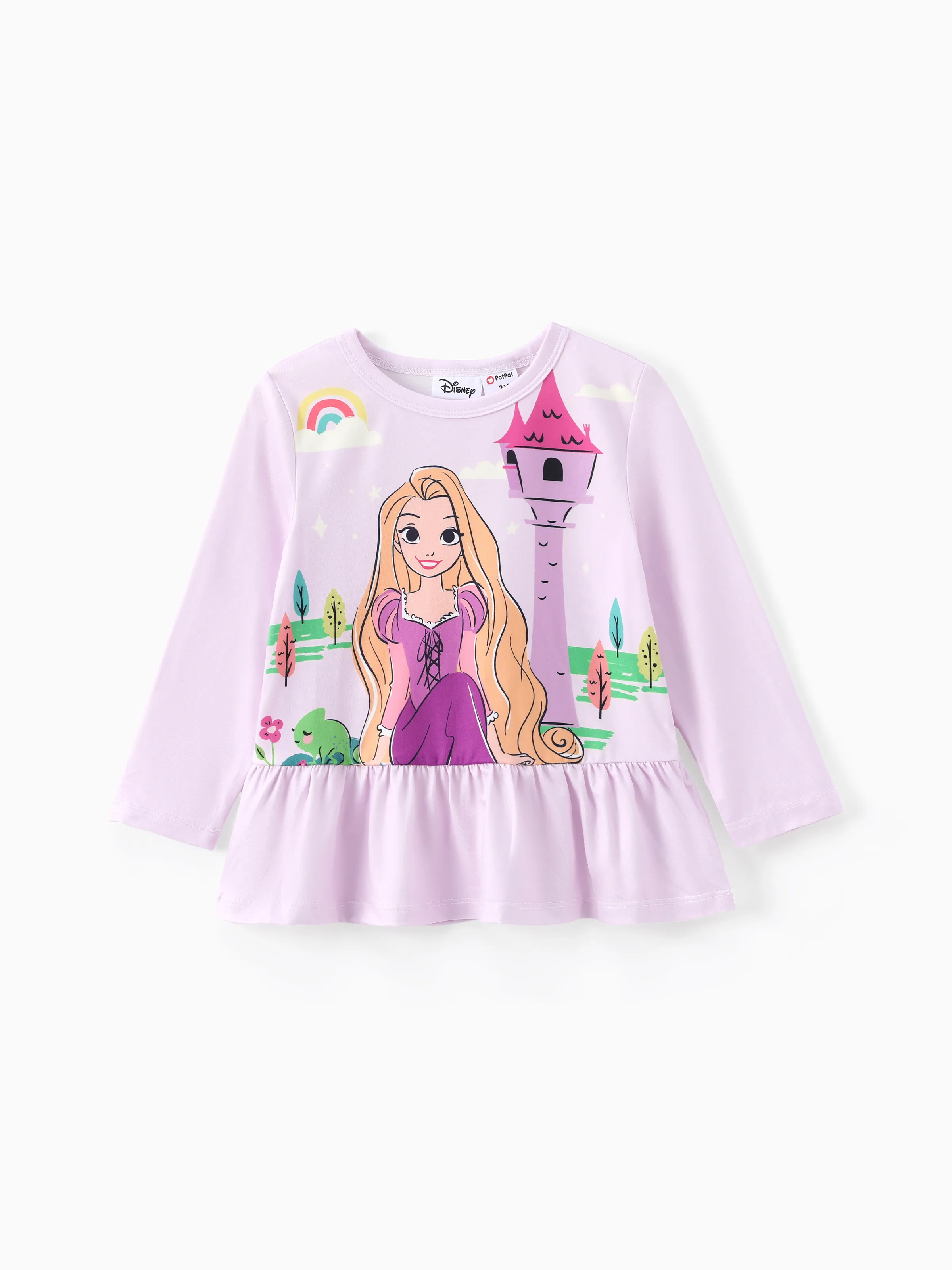 Disney Princess Toddler Girl 2pcs Rapunzel Print Peplum Tee and Stripe Pants Set Light Purple - Image 4